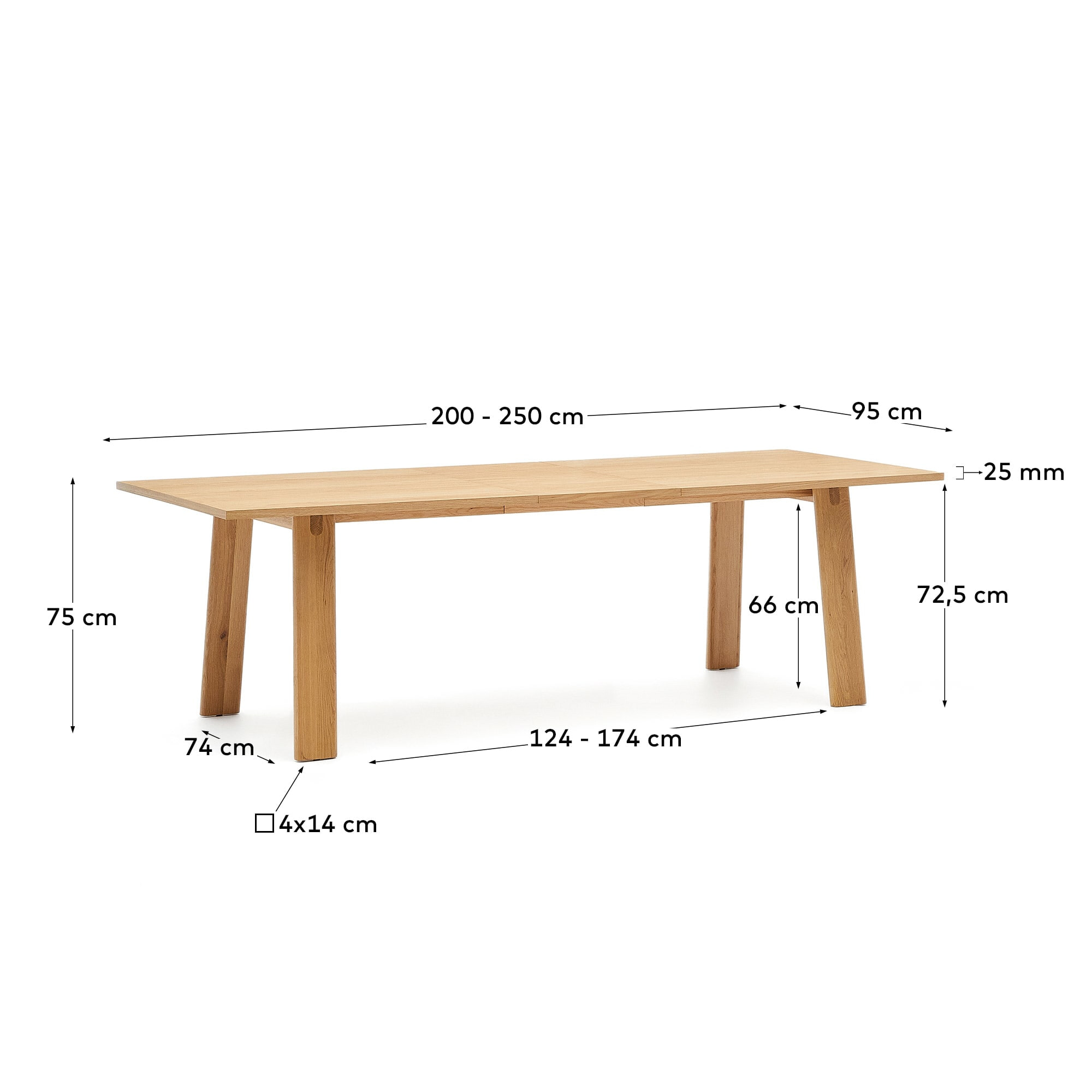 Kave Home Uitschuifbare Eettafel 'Arlen' Eiken, 200-250 x 95cm, kleur Naturel