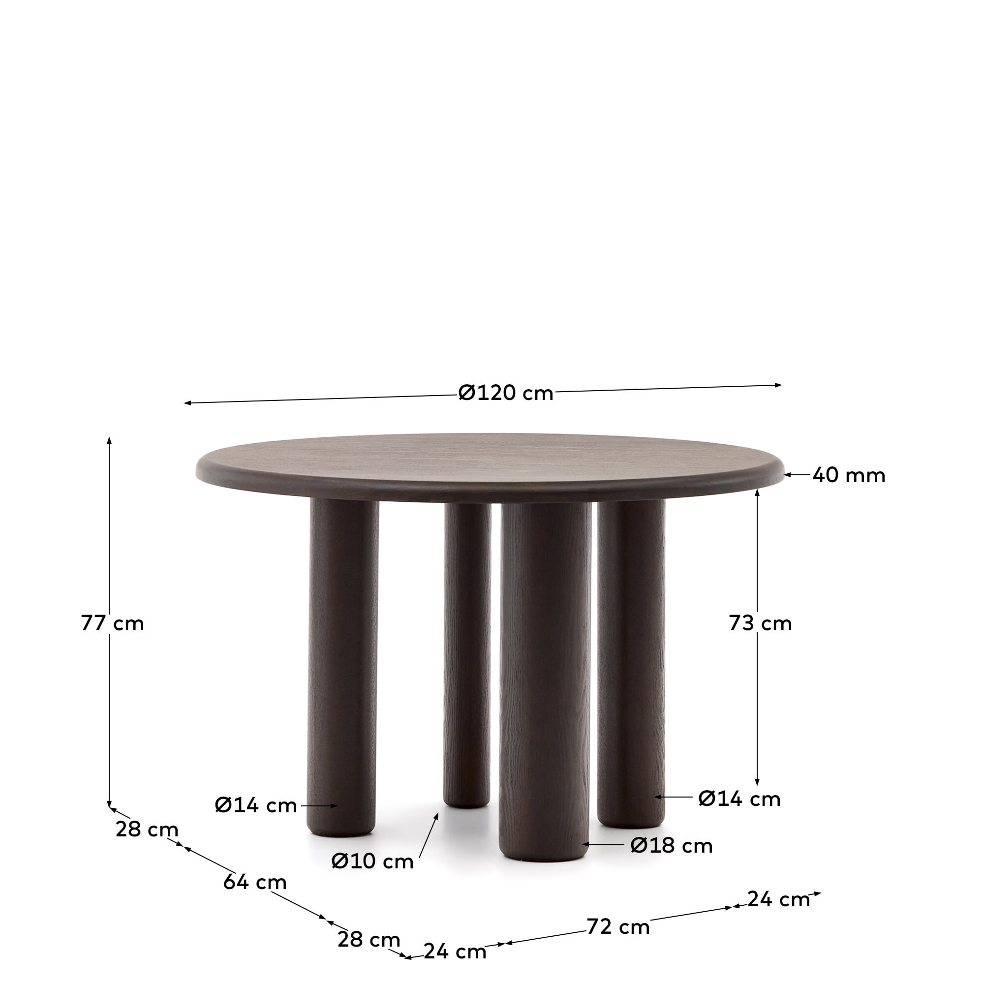 Kave Home Ronde Eettafel 'Mailen' Essen, 120cm, kleur Donkerbruin