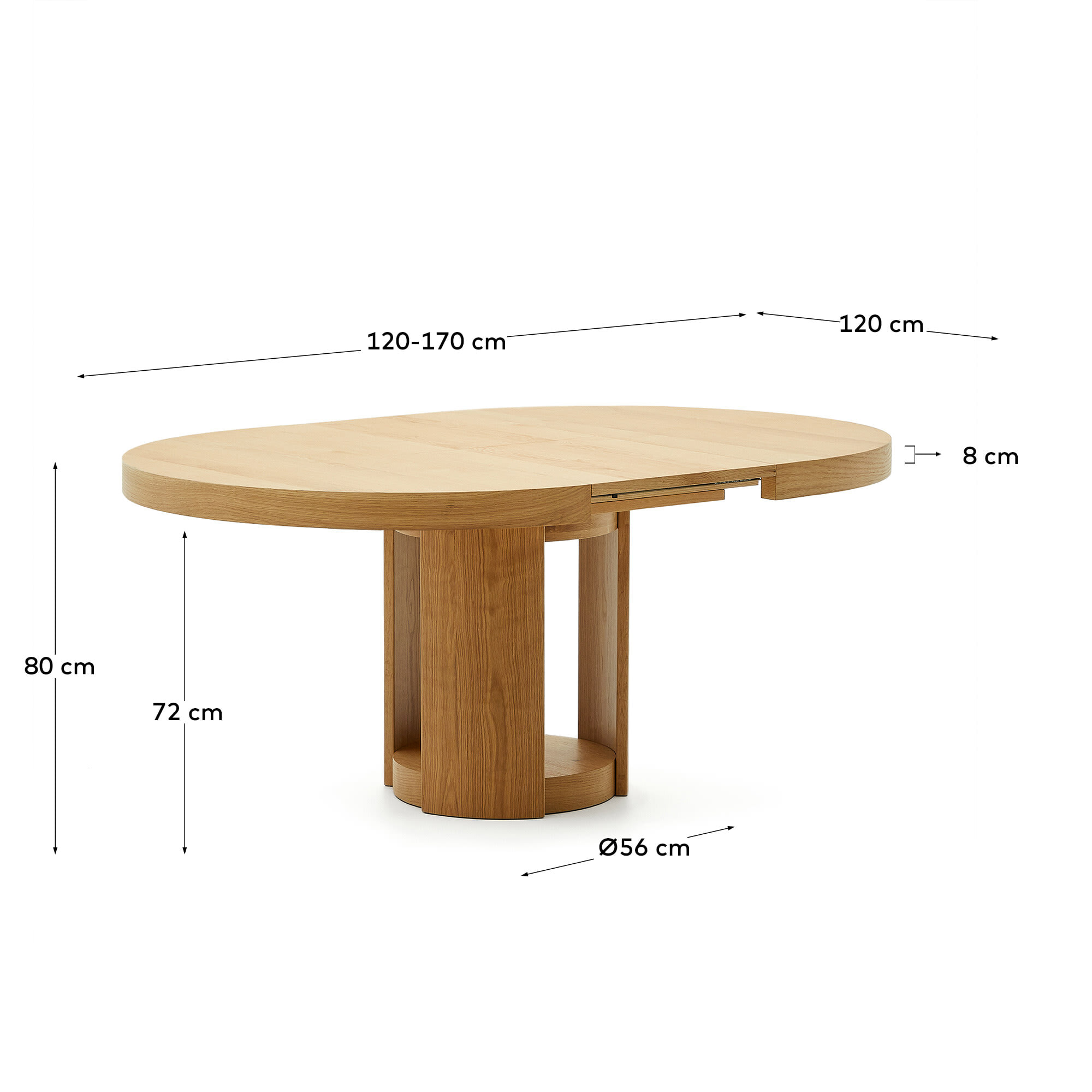 Kave Home Uitschuifbare Ronde Eettafel 'Artis' Eiken, 120-170 x 120cm