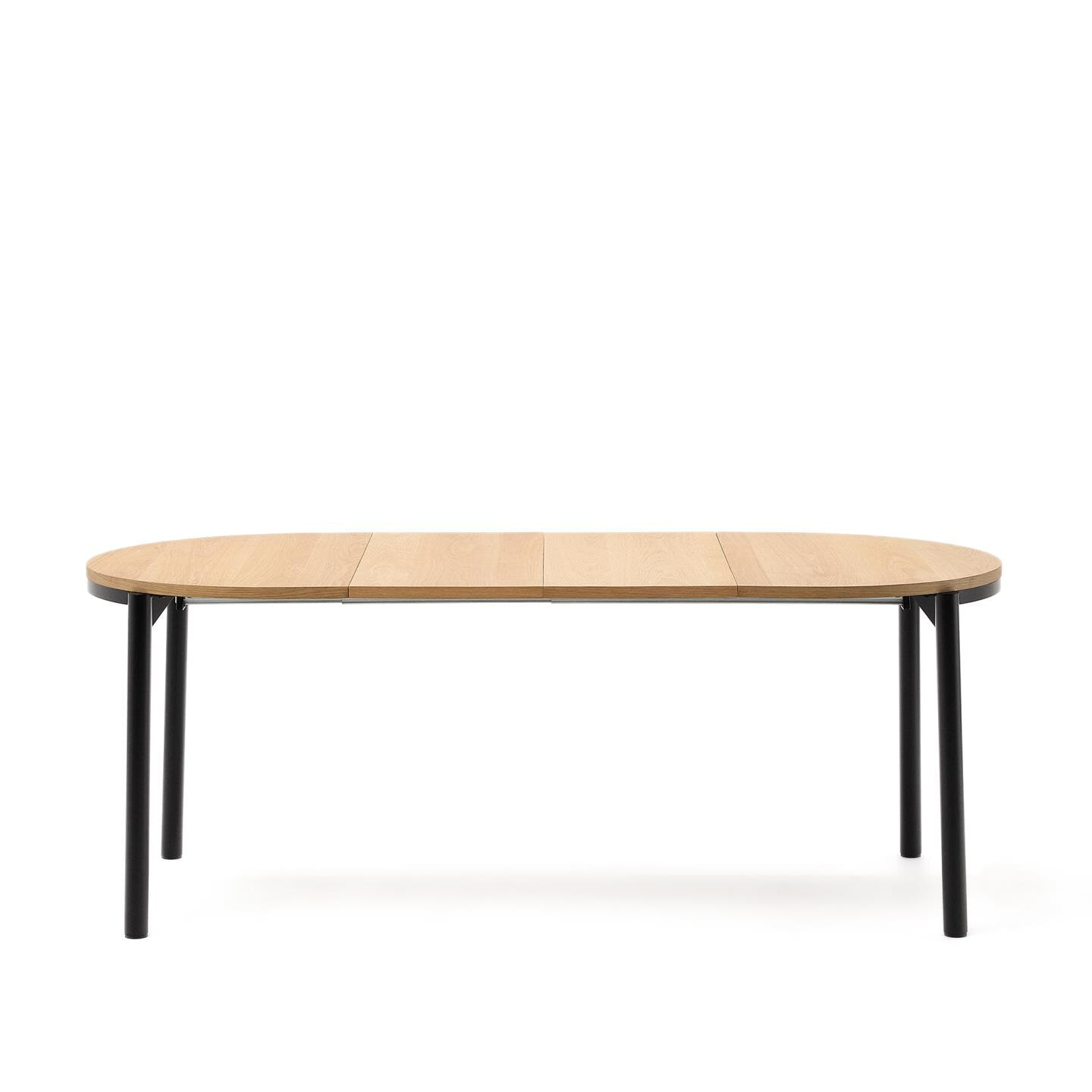 Kave Home Uitschuifbare Ovale Eettafel 'Montuiri' 120-200 x 90cm, kleur Naturel/Zwart