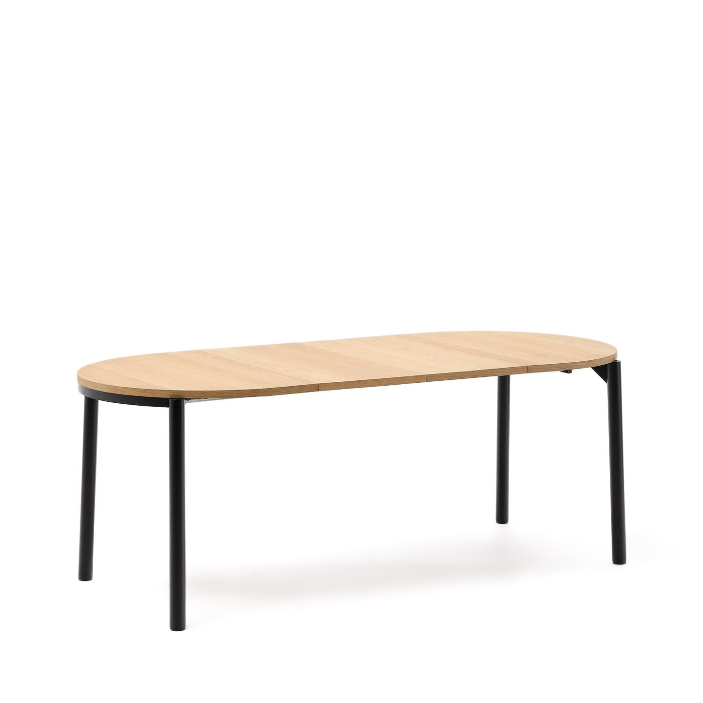 Kave Home Uitschuifbare Ovale Eettafel 'Montuiri' 120-200 x 90cm, kleur Naturel/Zwart