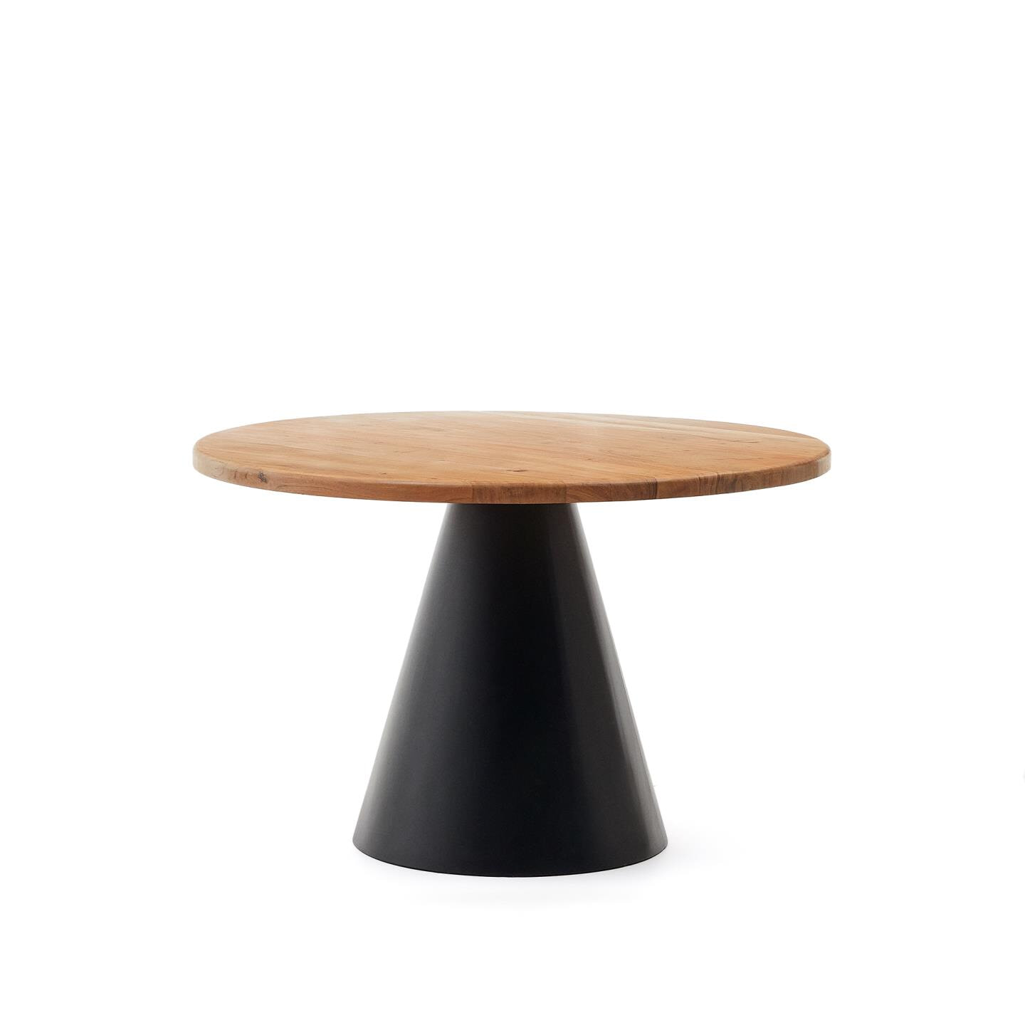 Kave Home - Wilshire: ronde tafel in massief acaciahout en zwarte stalen poten Ø 120 cm