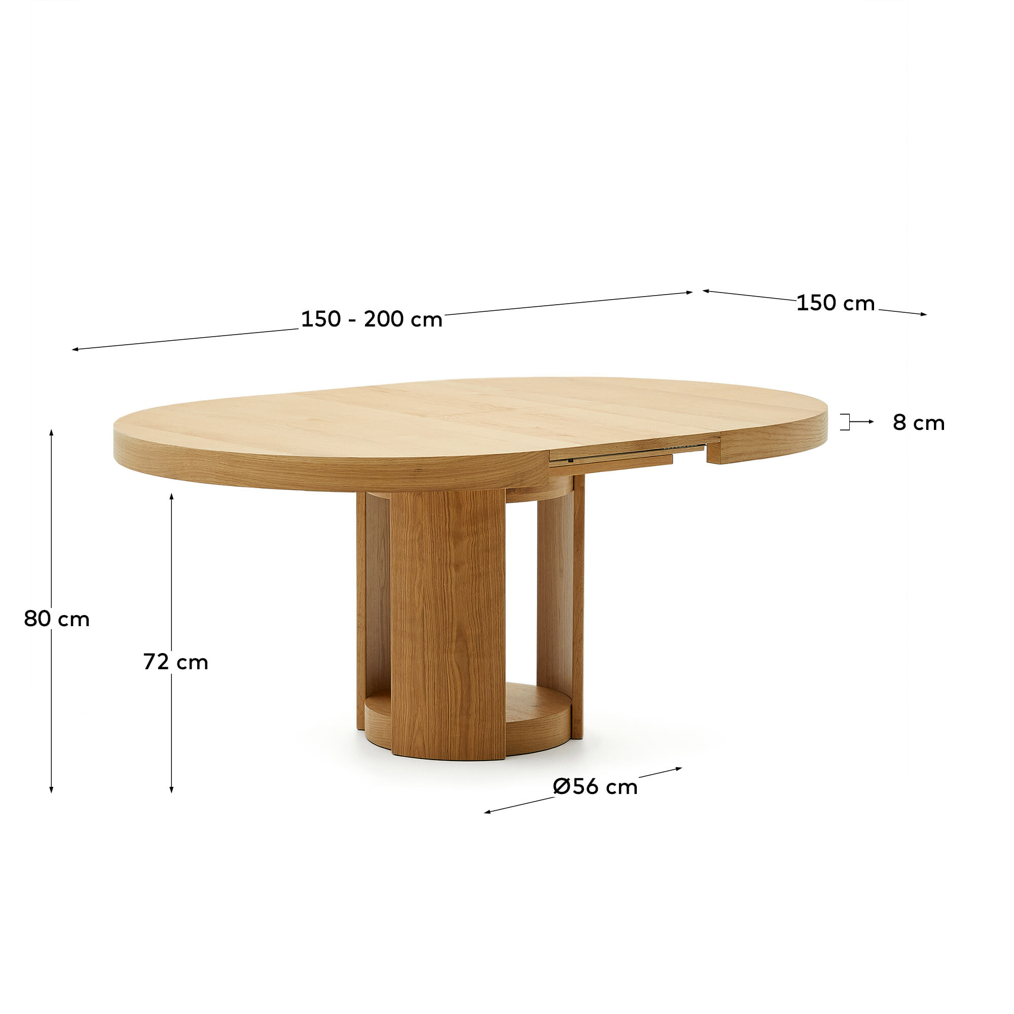 Kave Home Uitschuifbare Ronde Eettafel 'Artis' Eiken, 150-200 x 150cm