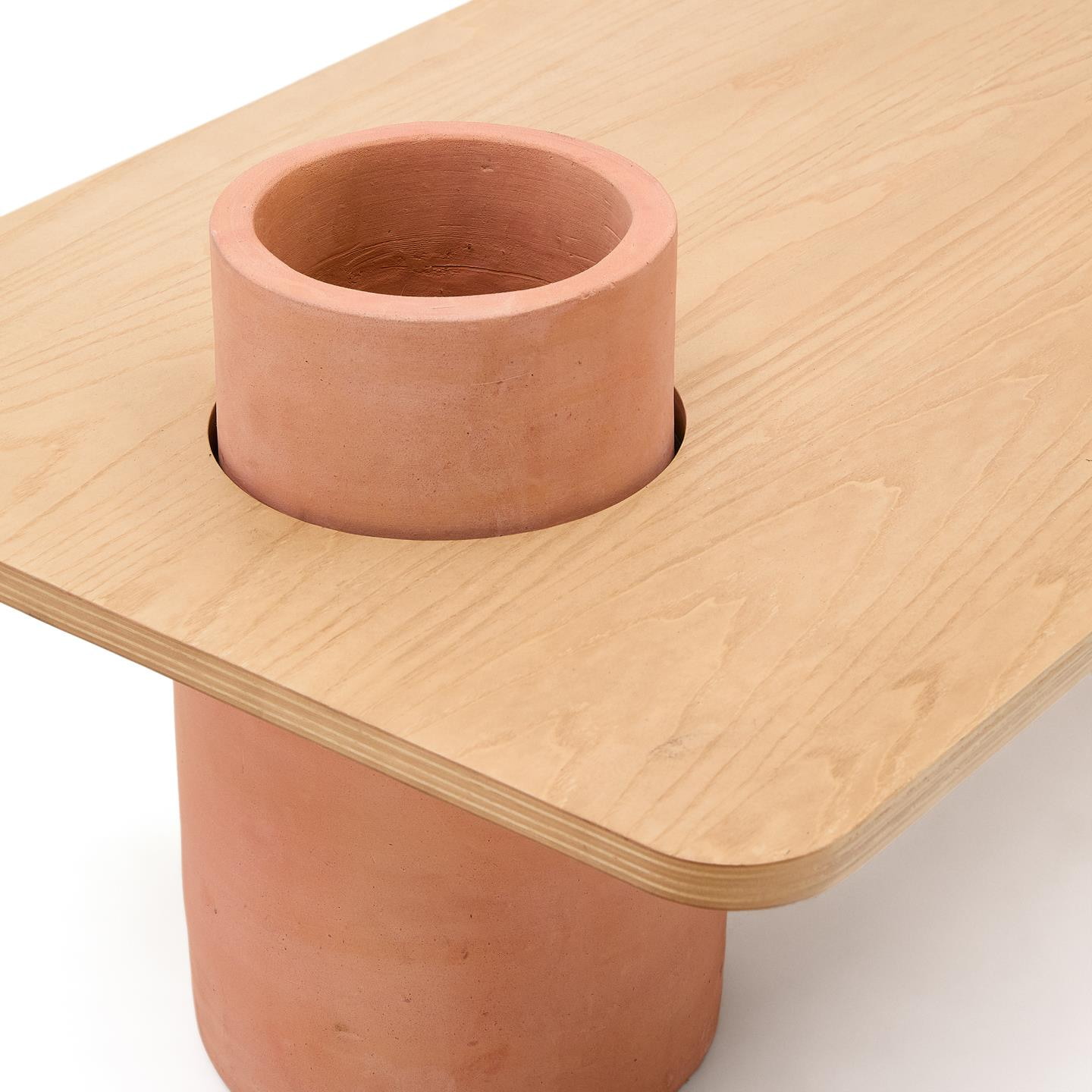 Kave Home Salontafel 'Olaria' Terracotta en eiken, 110 x 60cm