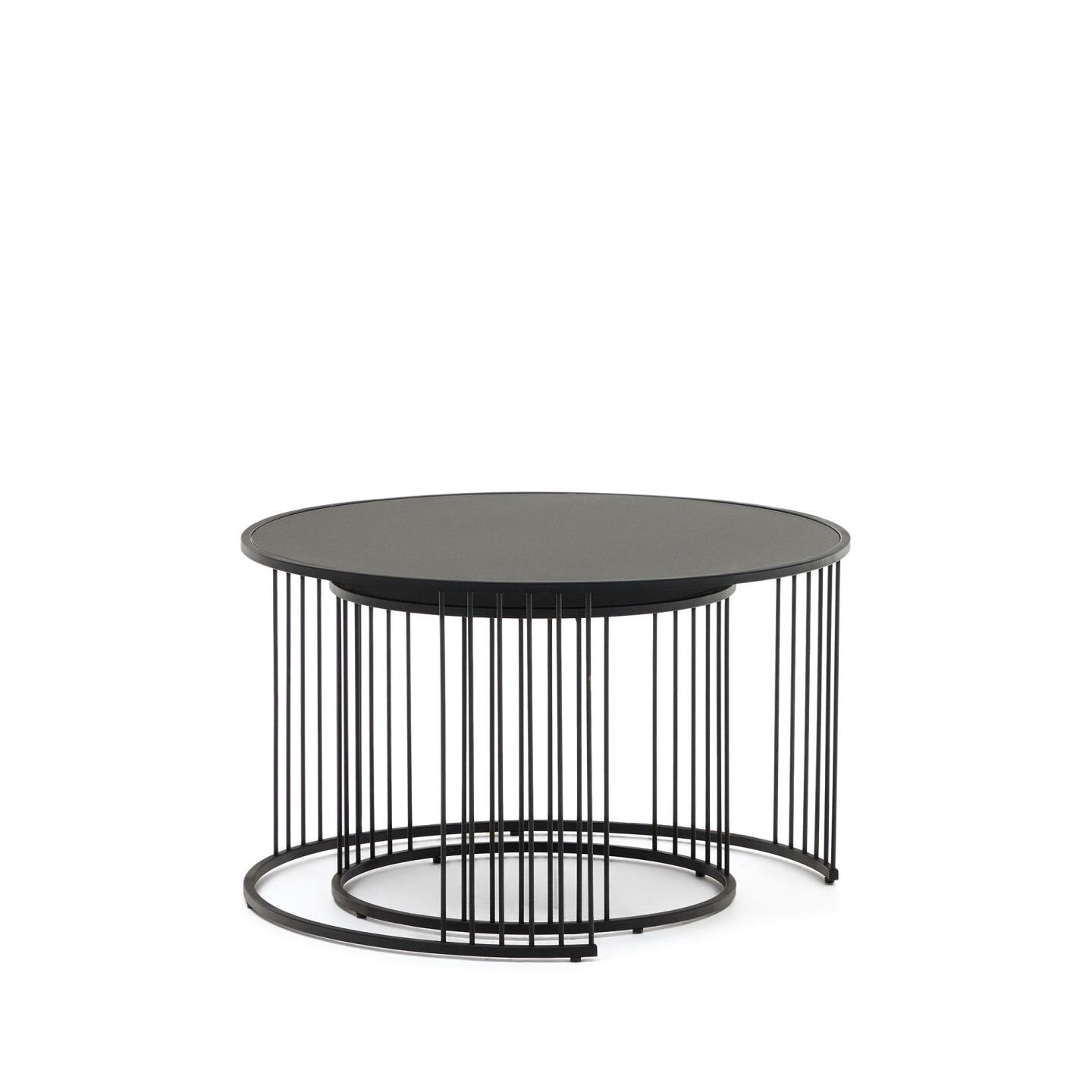 Kave Home Ronde Bijzettafel 'Hadar' Set van 2 stuks, Mat glas, kleur Zwart
