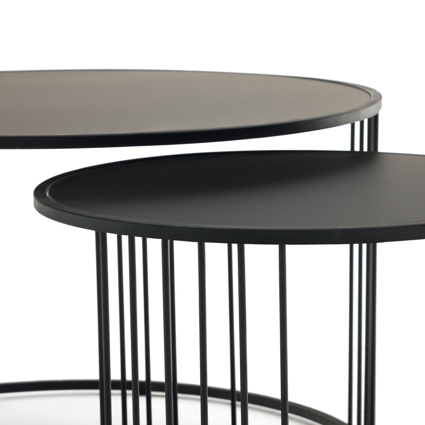 Kave Home Ronde Bijzettafel 'Hadar' Set van 2 stuks, Mat glas, kleur Zwart