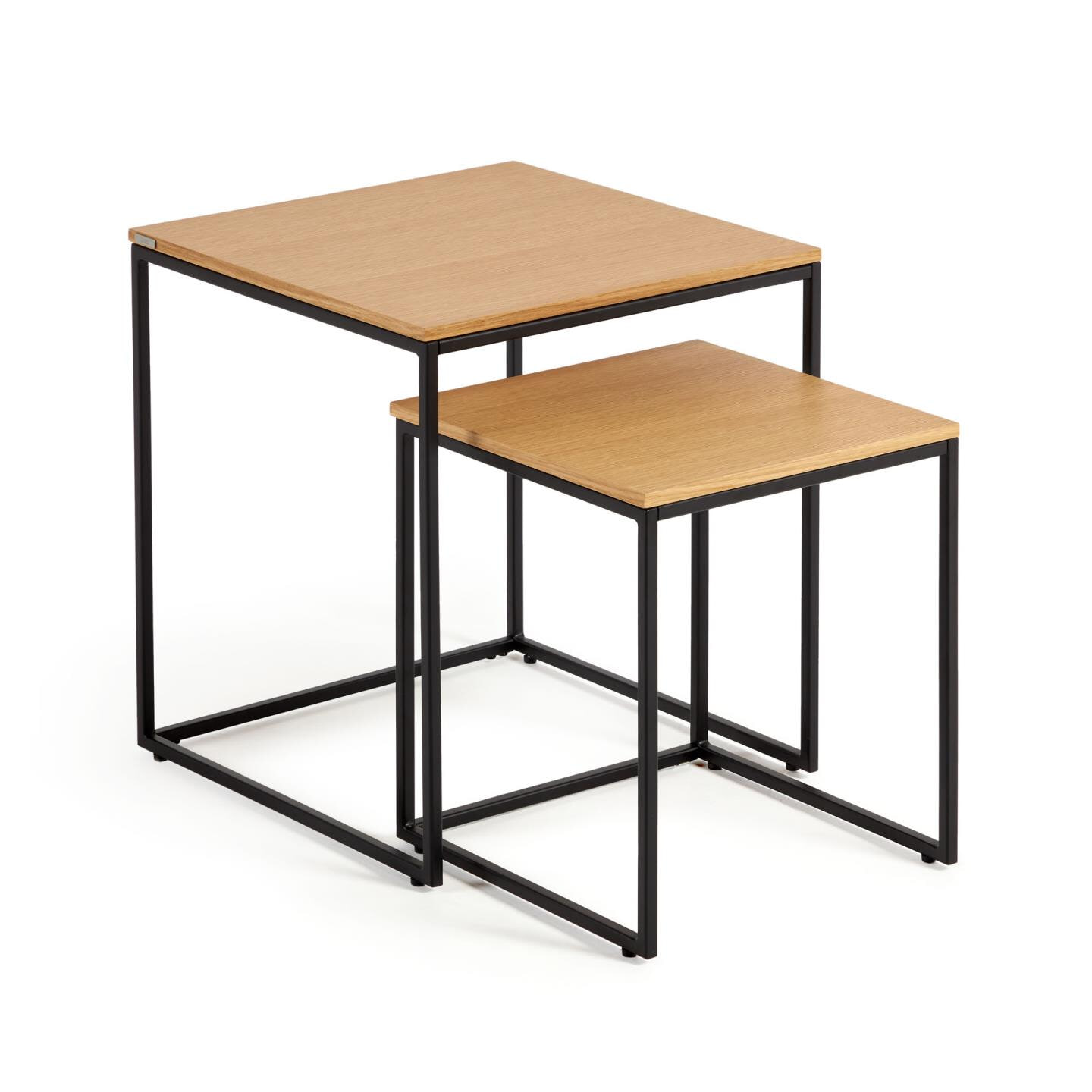 Kave Home Bijzettafel 'Yoana' Eikenhout, Set van 2 stuks, kleur Zwart