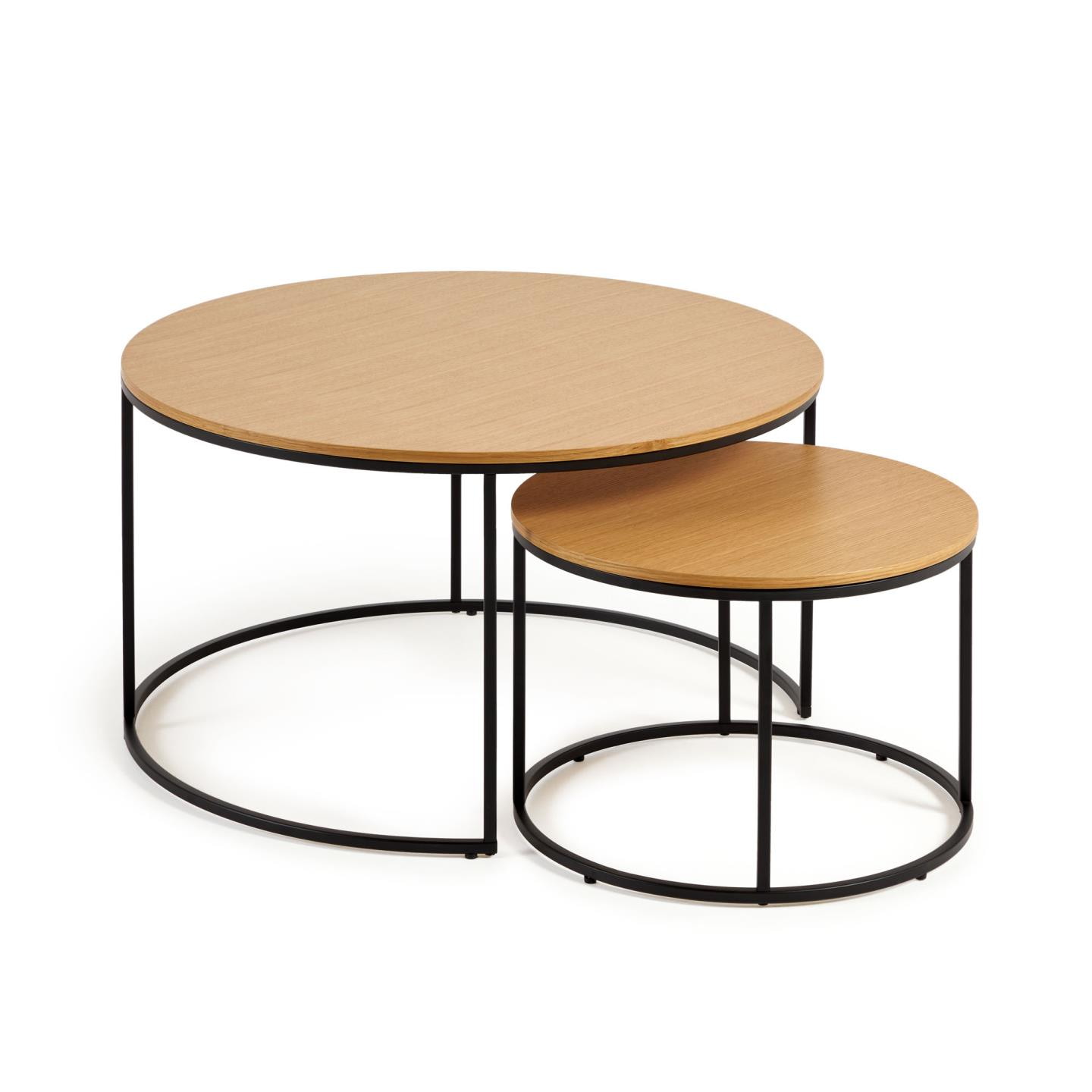 Kave Home Ronde Bijzettafel 'Yoana' Eiken en metaal, Set van 2 stuks, kleur Zwart