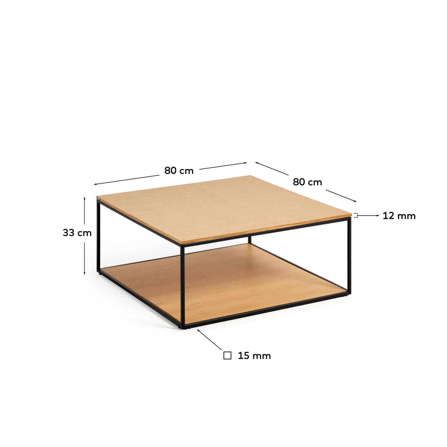 Kave Home Salontafel 'Yoana' Eiken en metaal, 80 x 80cm