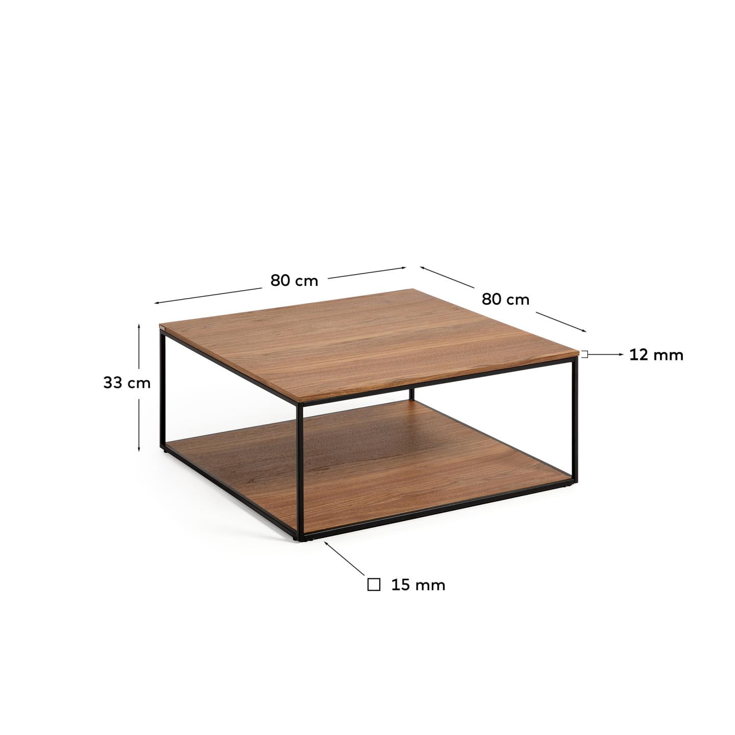 Kave Home Salontafel 'Yoana' Walnoot en metaal, 80 x 80cm
