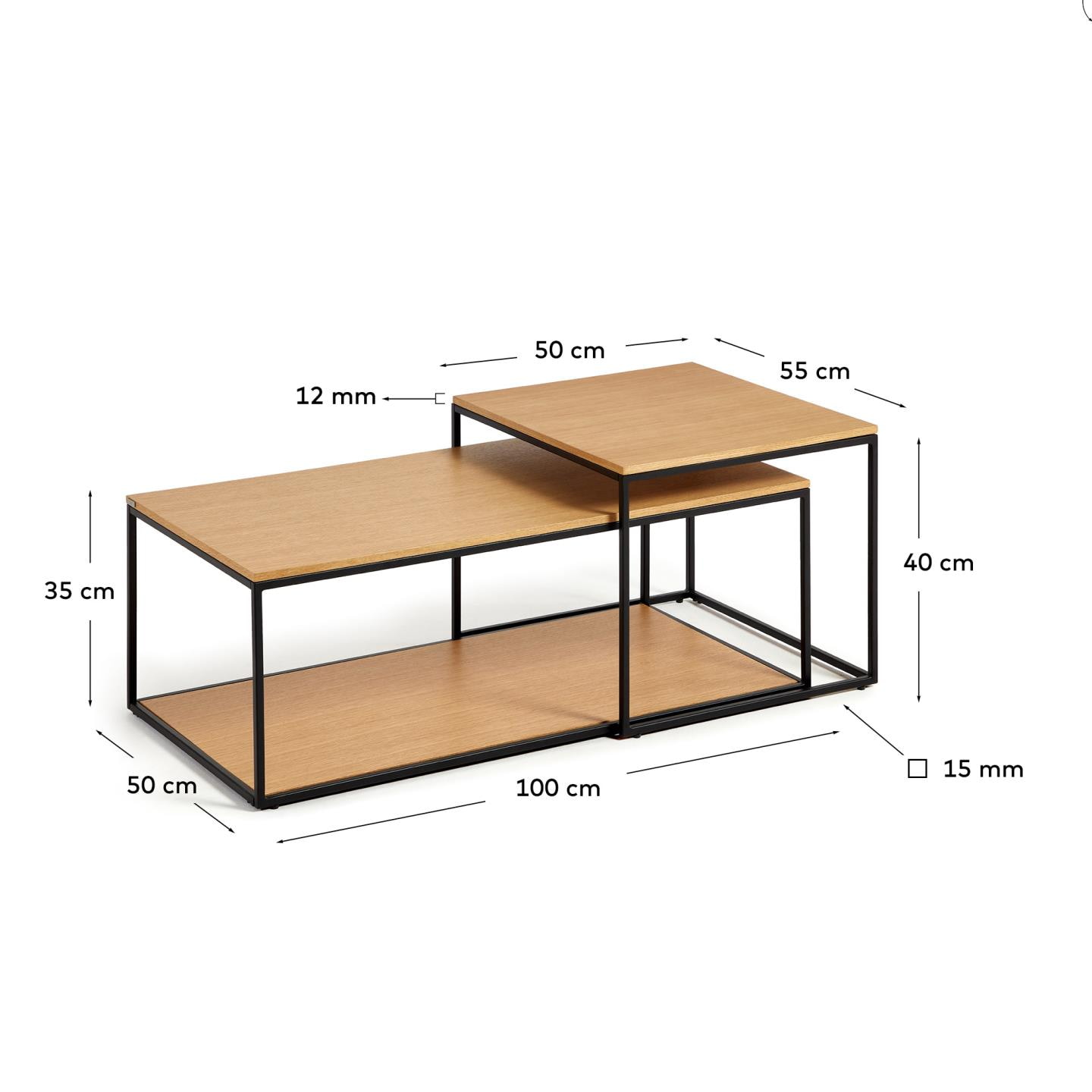 Kave Home Salontafel 'Yoana' Eikenhout, Set van 2 stuks, kleur Zwart