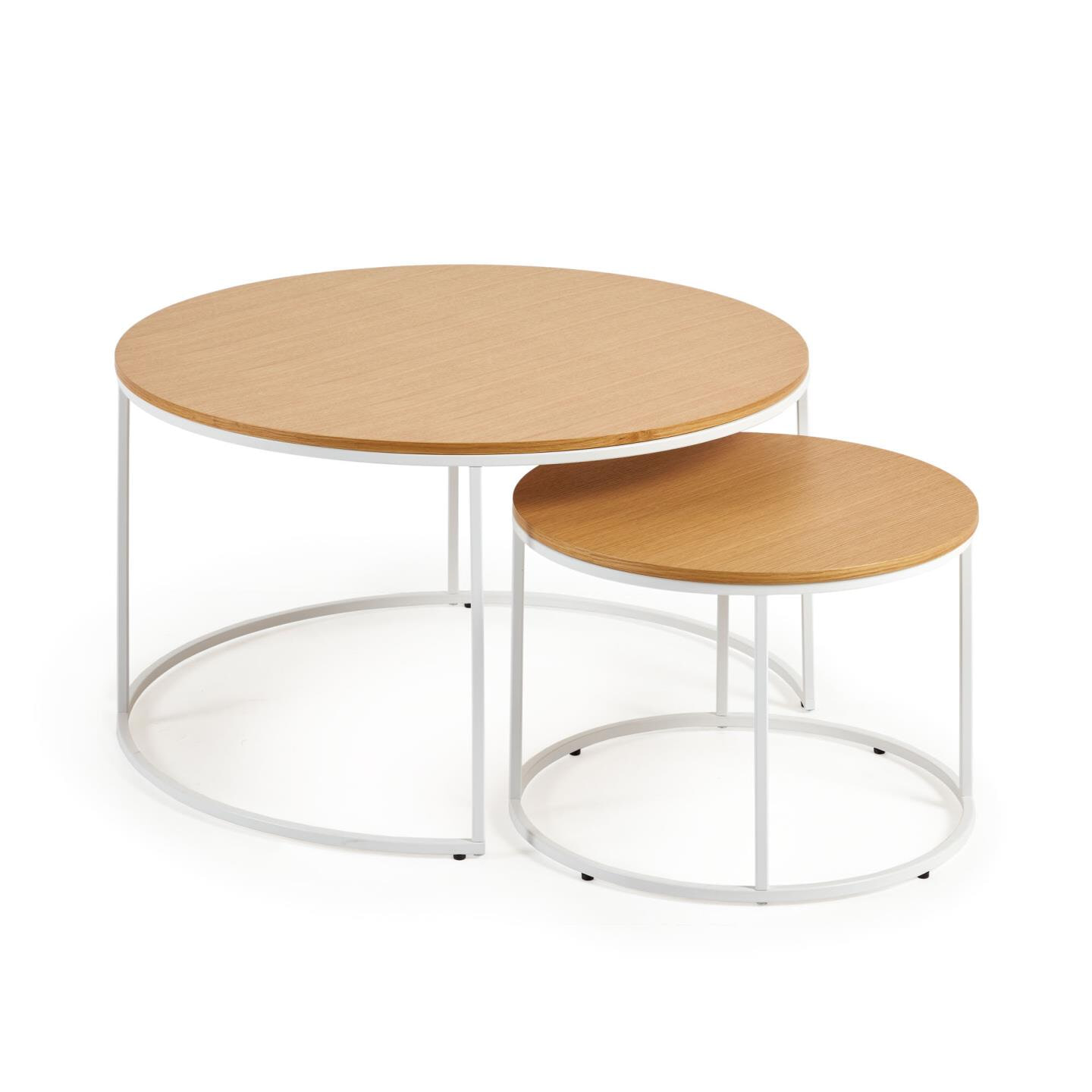 Kave Home Ronde Bijzettafel Yoana Eikenhout, Set van 2 stuks - Wit
