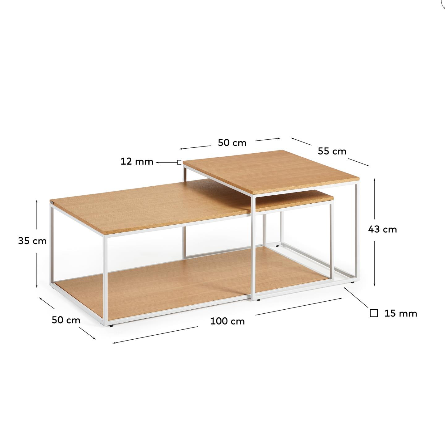 Kave Home Salontafel 'Yoana' Eikenhout, Set van 2 stuks, kleur Wit