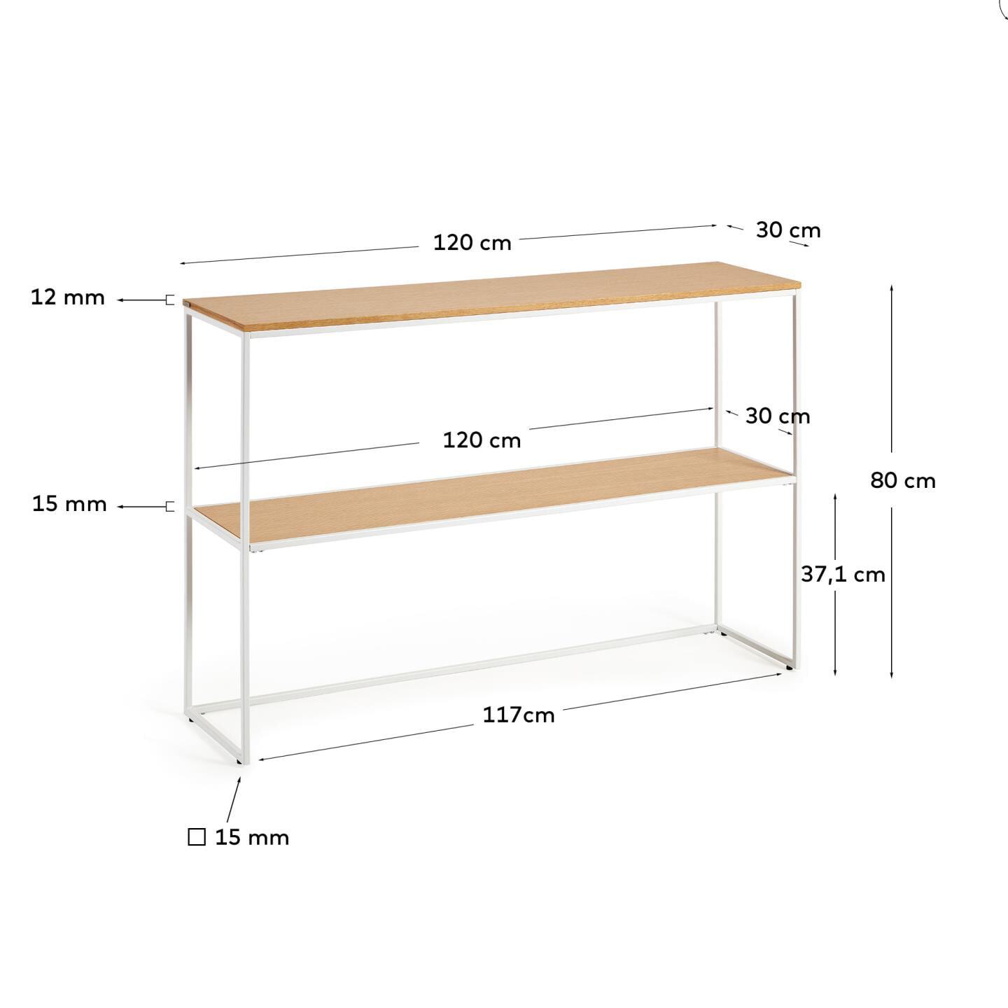 Kave Home Sidetable 'Yoana' Eikenhout, 120cm, kleur Wit