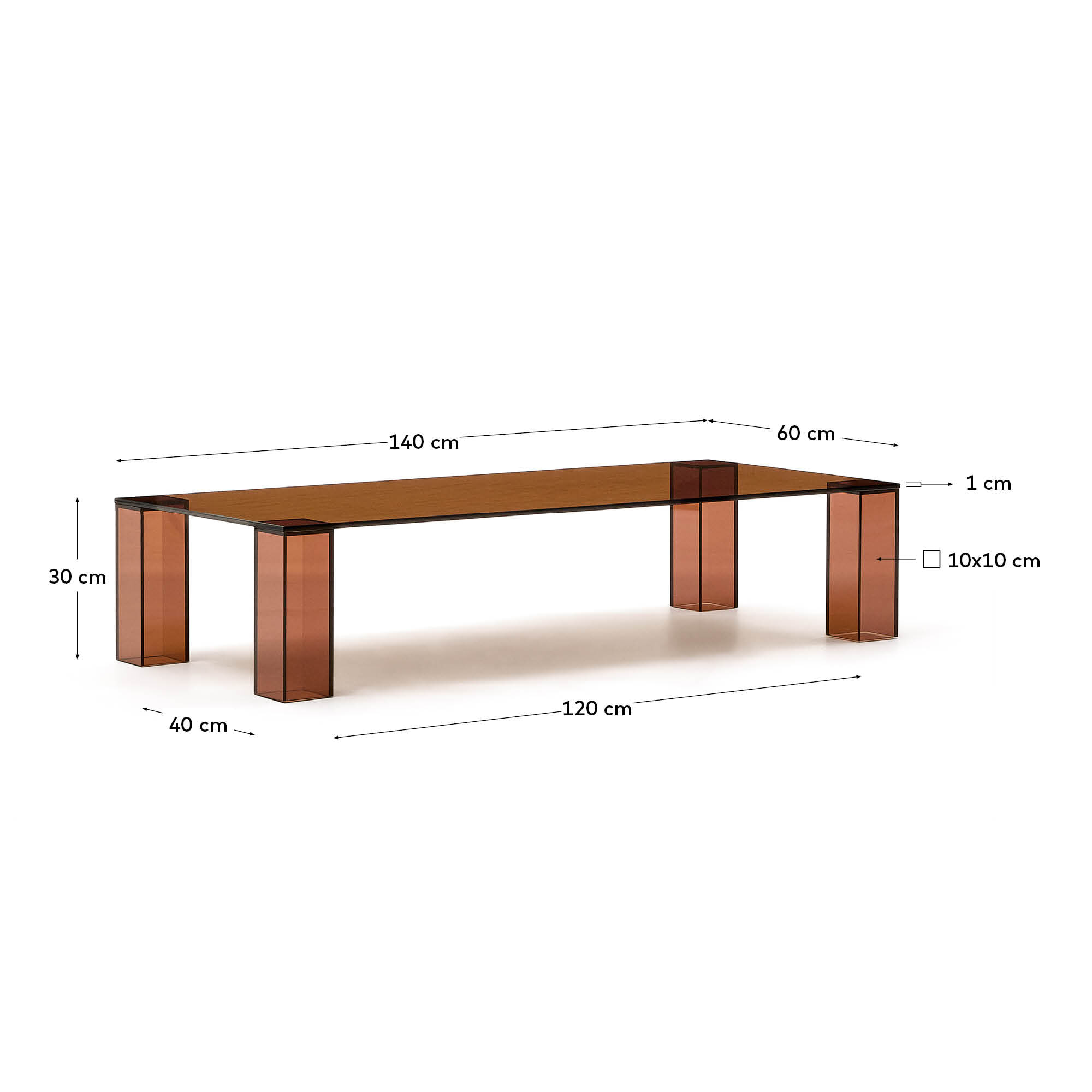 Kave Home Salontafel 'Adularia' Glas, 140 x 60cm, kleur Bruin