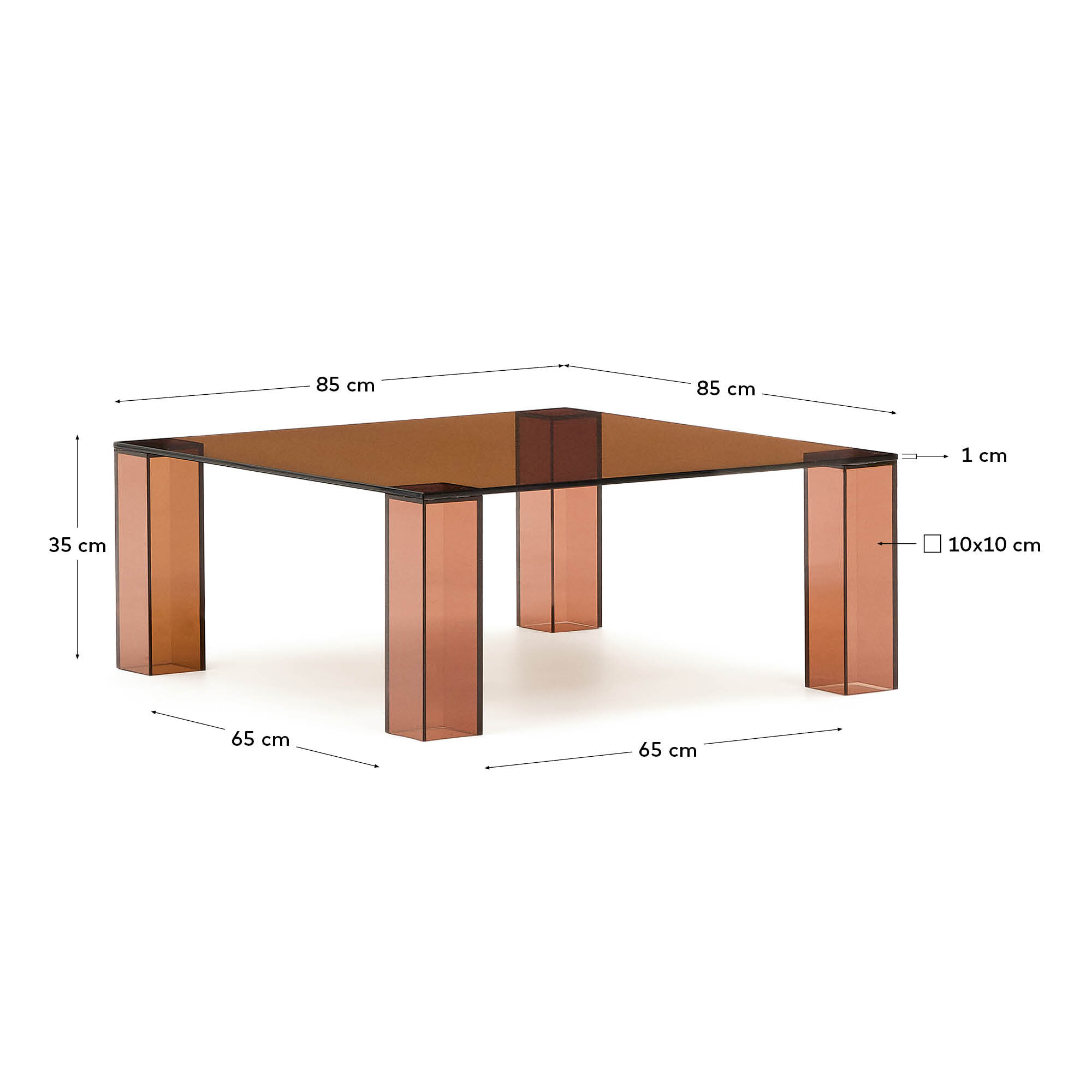 Kave Home Salontafel 'Adularia' Glas, 85 x 85cm, kleur Bruin