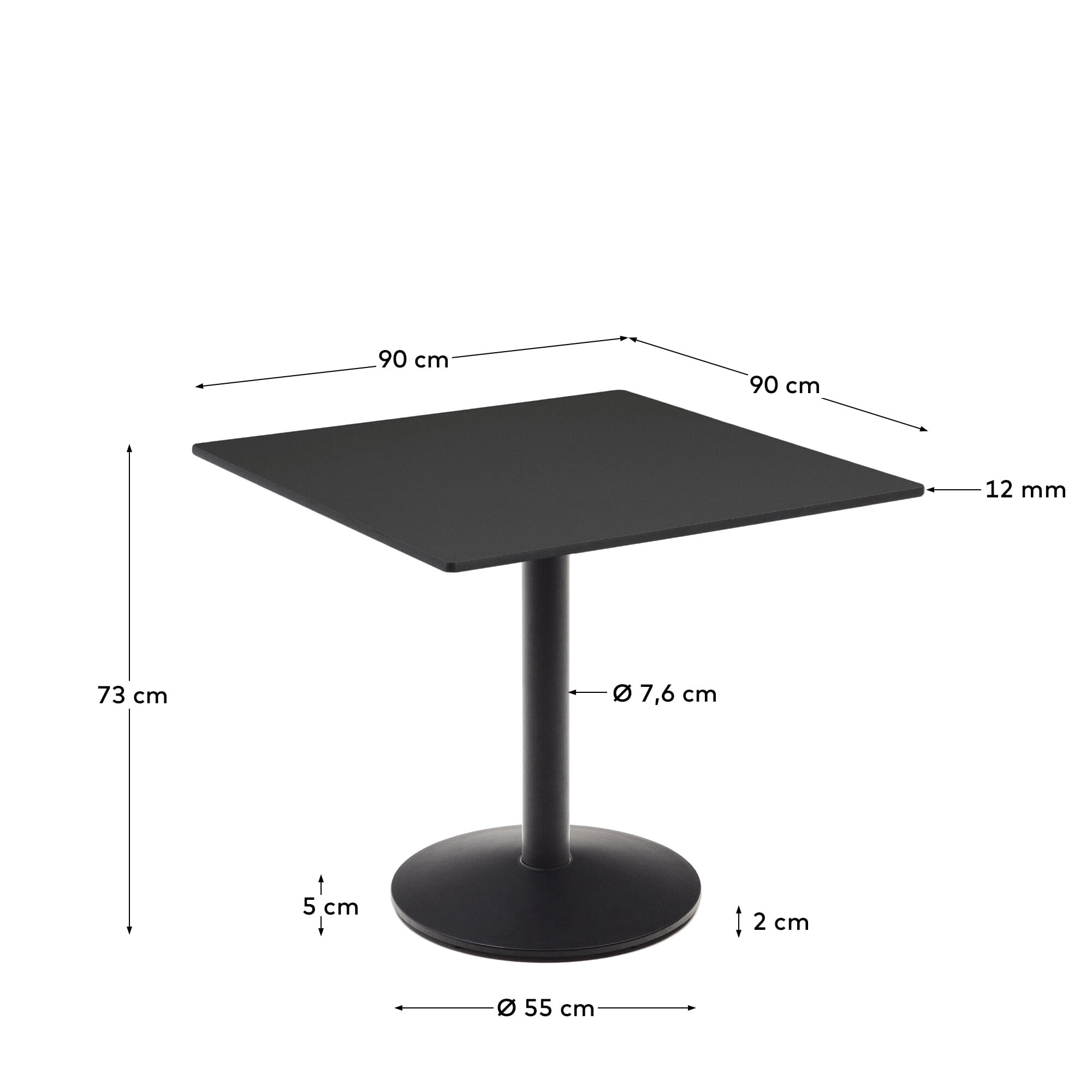 Kave Home Vierkante Bistrotafel 'Esilda' 90 x 90m, kleur Zwart