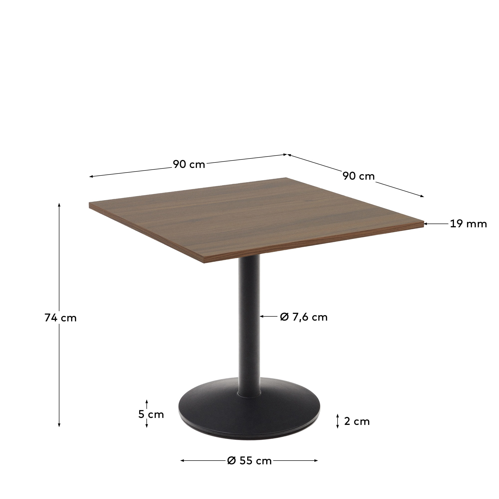 Kave Home Vierkante Bistrotafel 'Esilda' 90 x 90m, kleur Bruin