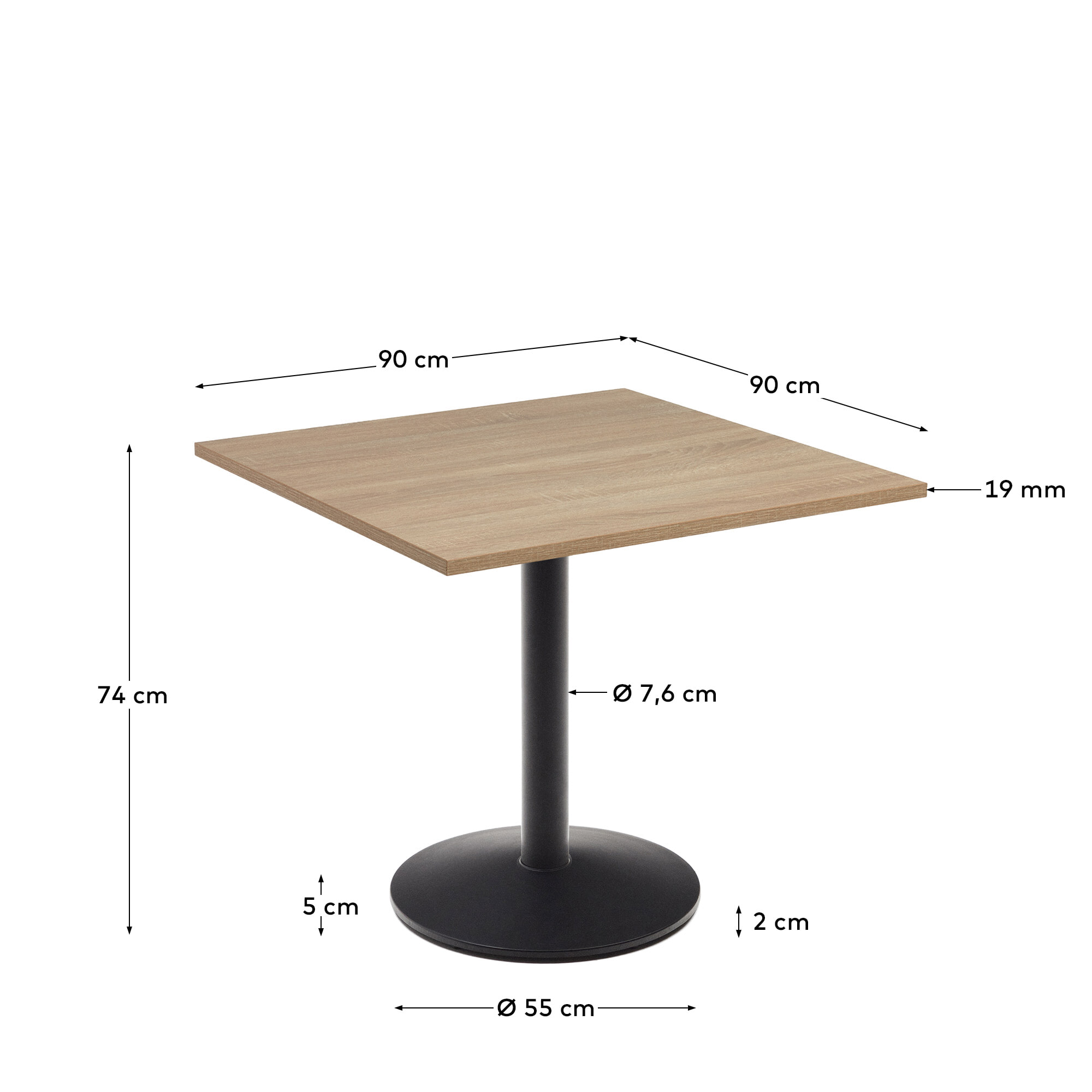 Kave Home Vierkante Bistrotafel 'Esilda' 90 x 90m, kleur Naturel