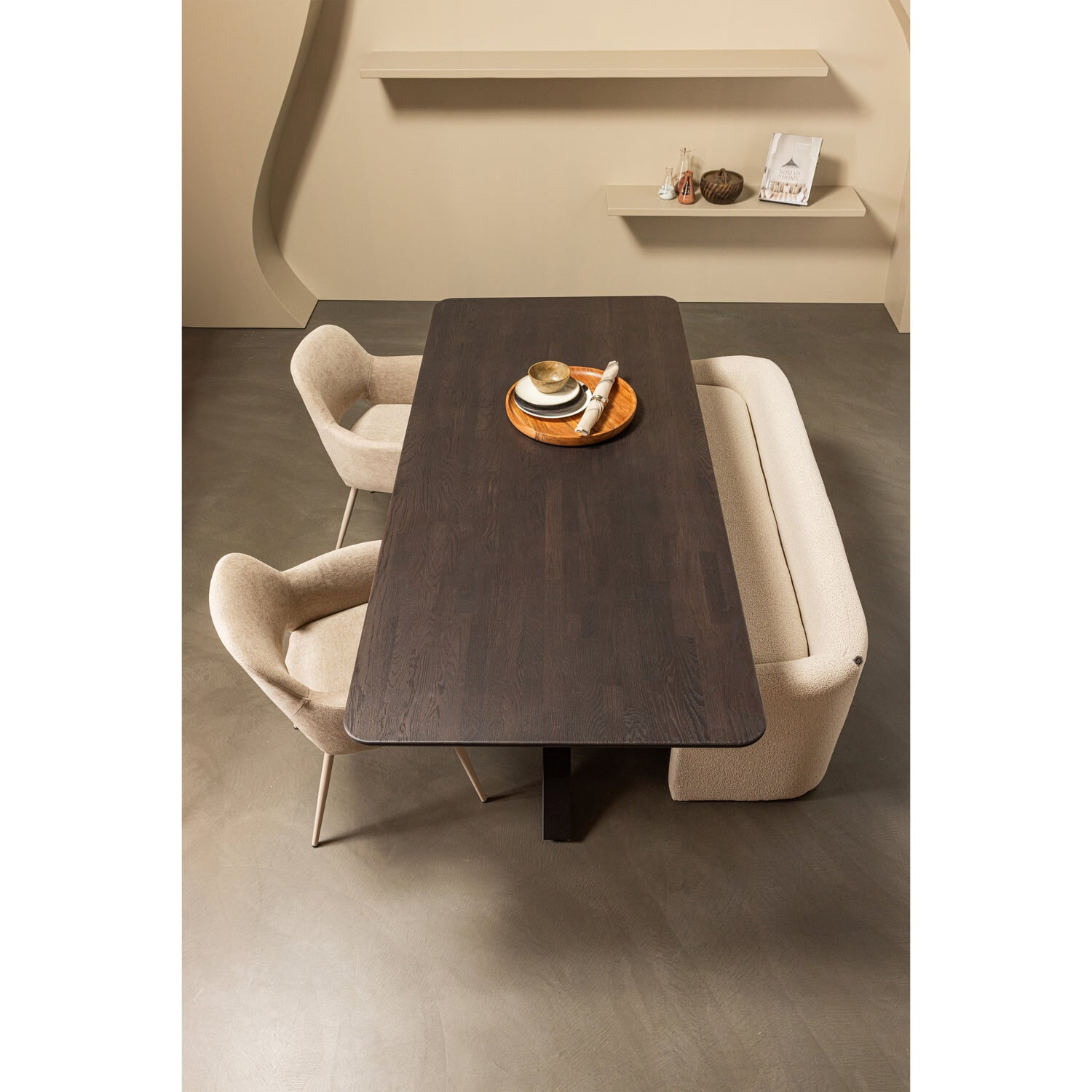 WOOOD Eetkamerbank 'Zone' Geweven, 160cm, kleur Beige