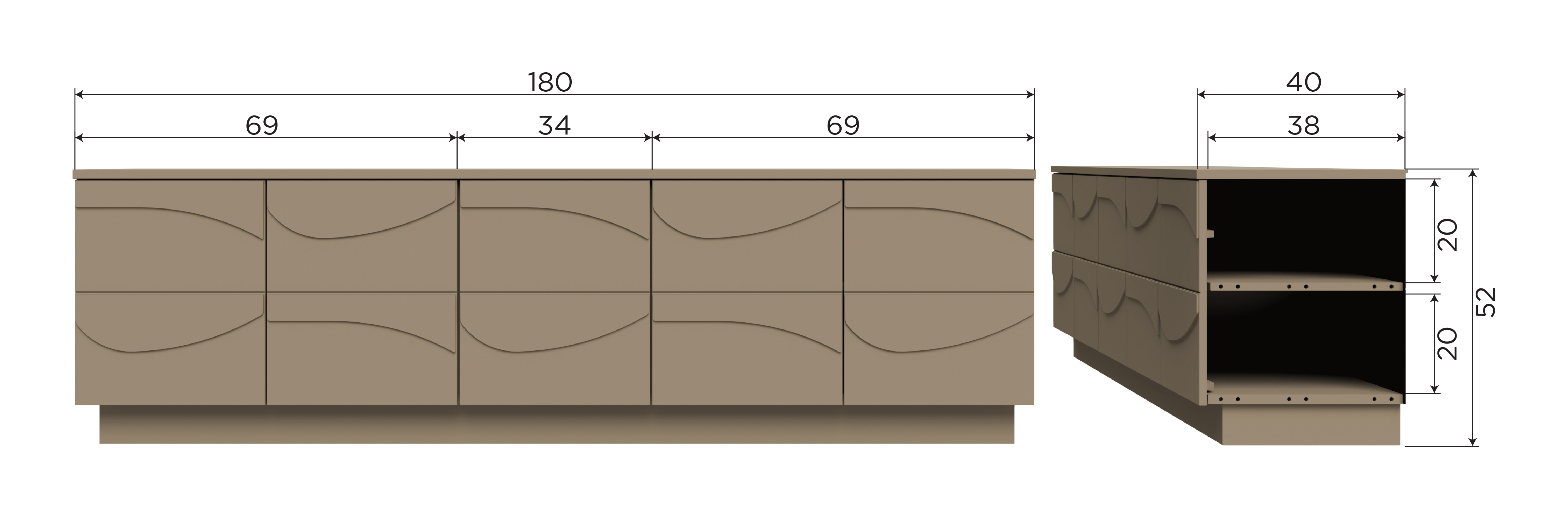 WOOOD TV-meubel 'Teo' Grenenhout, 180cm, kleur Mud