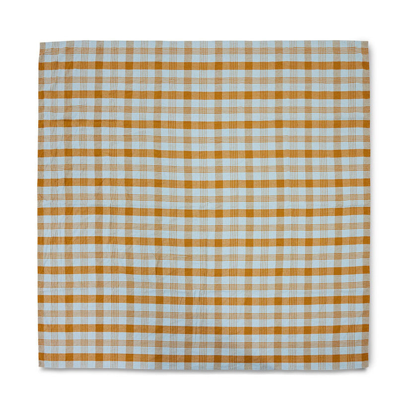 HKliving Tafelkleed Vida check Linnen, 180 x 180cm - Amber/Blauw