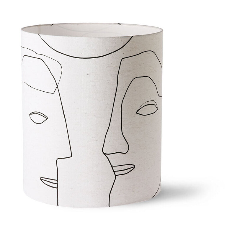 HKliving Lampenkap Printed Faces Jute, Ø36cm - Naturel