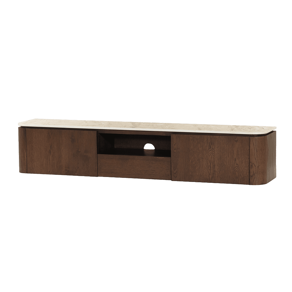 Tower Living Zwevend TV-Meubel Venzone Travertinlook en eiken, 185cm - Bruin