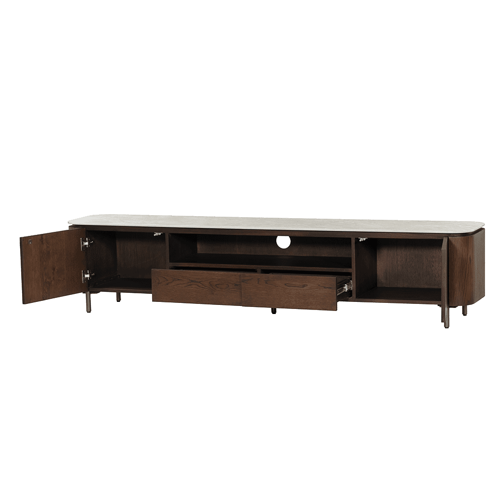 Tower Living TV-meubel Venzone Travertinlook en eiken, 210cm - Donkerbruin