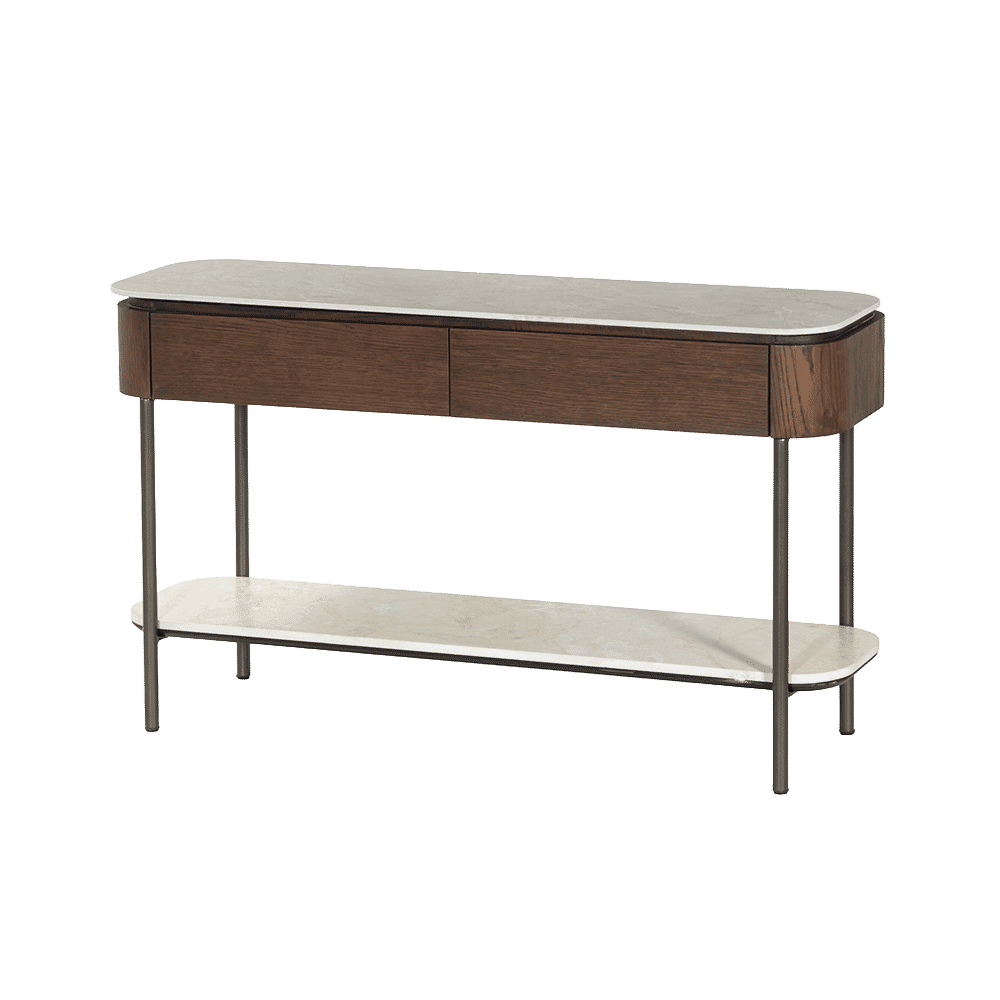 Tower Living Sidetable Venzone Travertinlook en eiken, 130cm - Donkerbruin