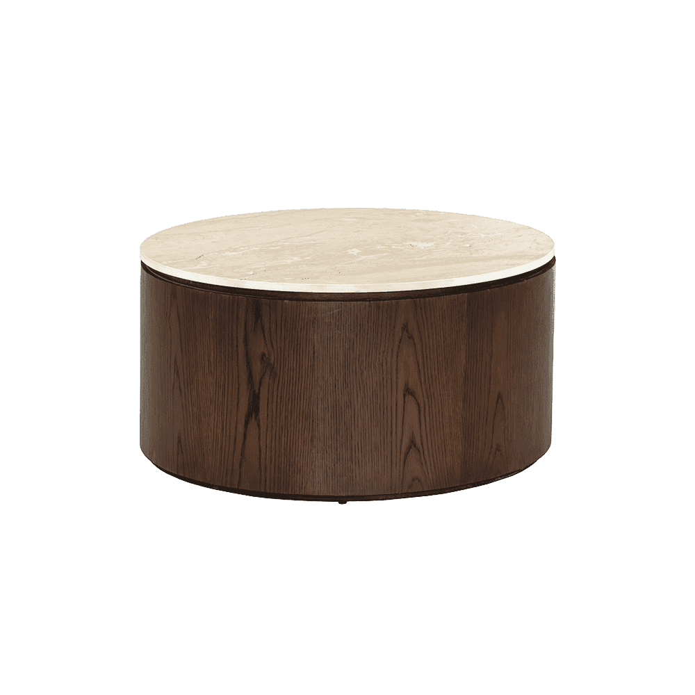 Tower Living Ronde Salontafel Venzone Travertinlook & Eiken, Ø80cm - Donkerbruin