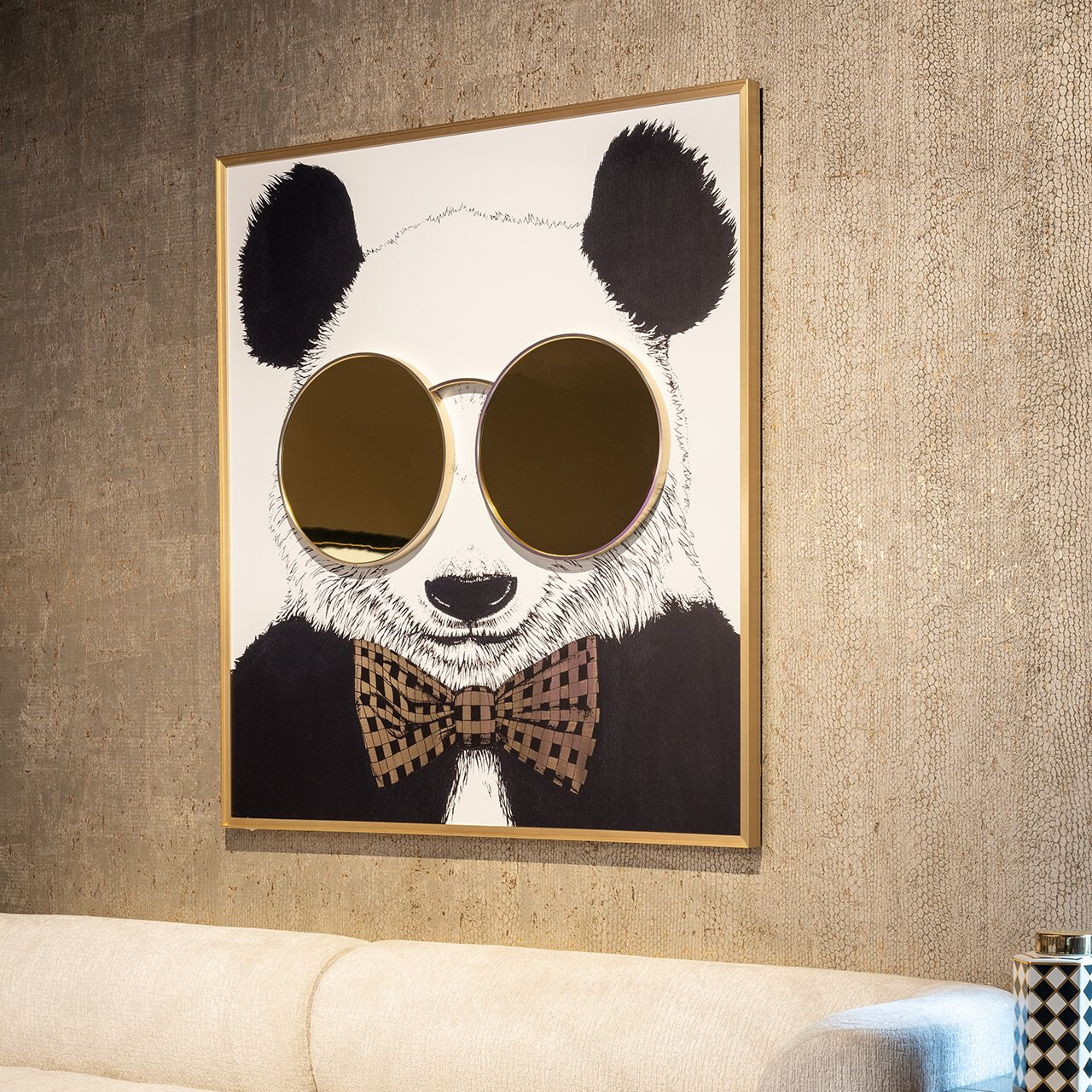 Richmond Wall Art Shiny Panda 130 x 118cm - Zwart
