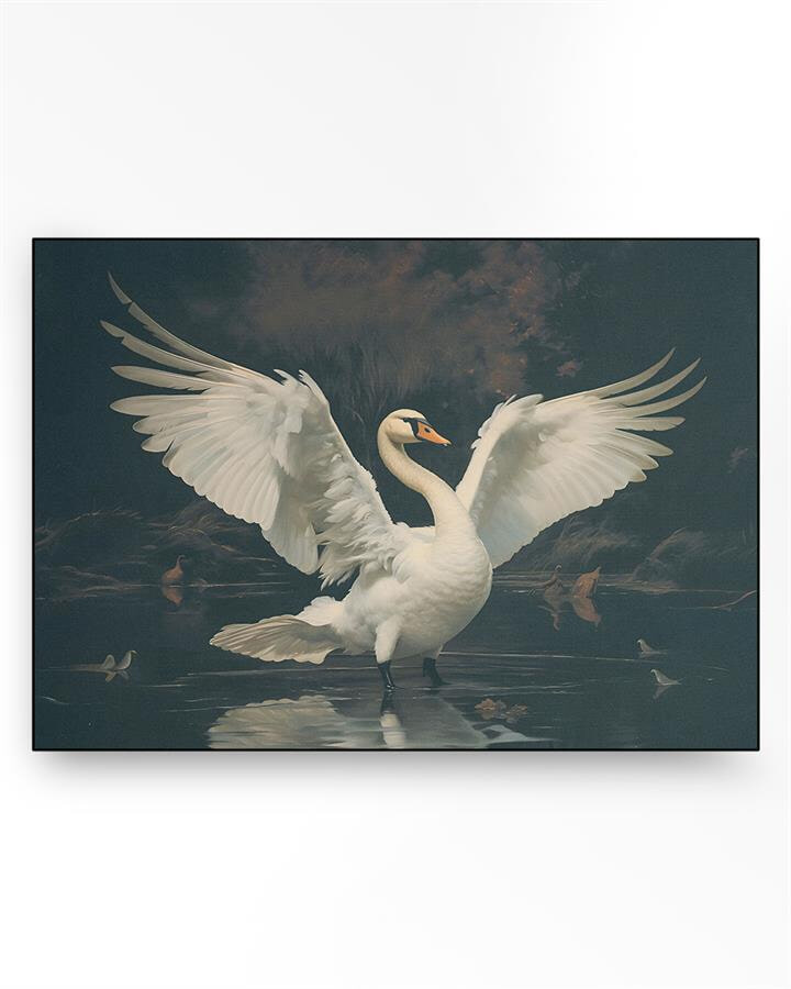 Urban Cotton Wandkleed Swan Lake in zwart frame