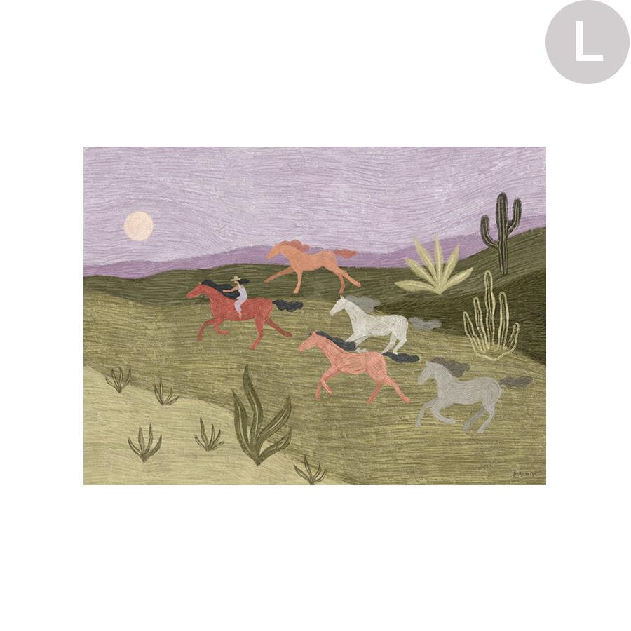 Urban Cotton Wandkleed 'Running Horses' in zwart frame, Large, 145 x 190cm