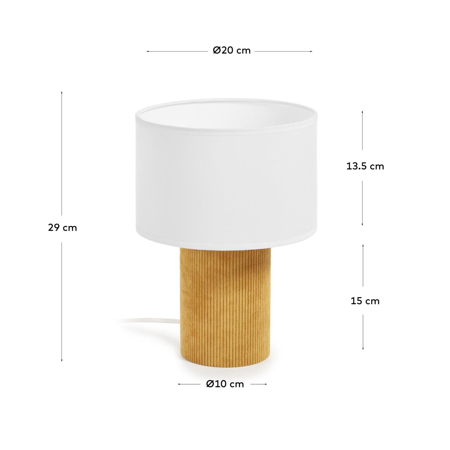 Kave Home Tafellamp 'Bianella' Corduroy, kleur Mosterdgeel