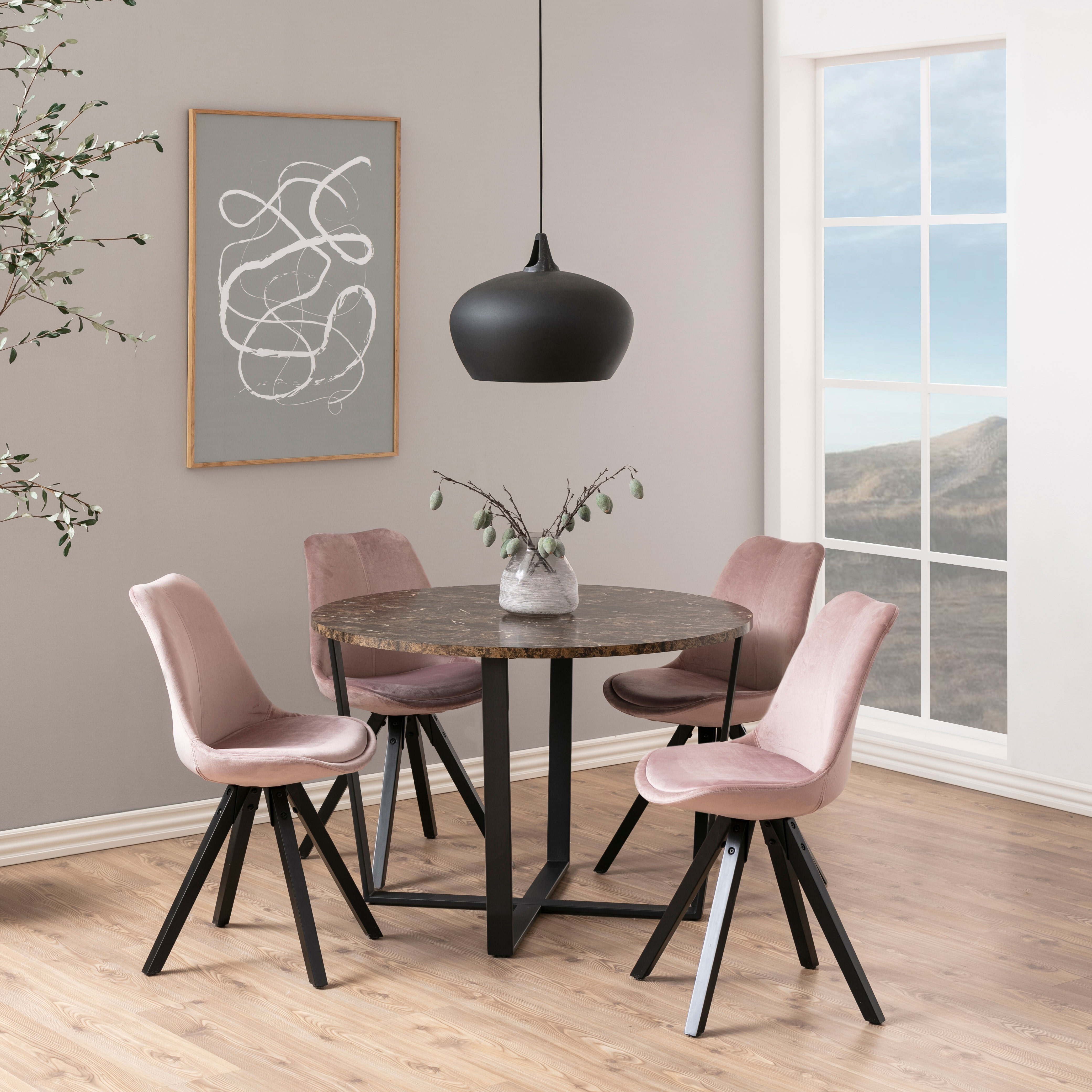 Bendt Ronde Eettafel 'Per' Ø110cm Marmerlook, kleur Bruin