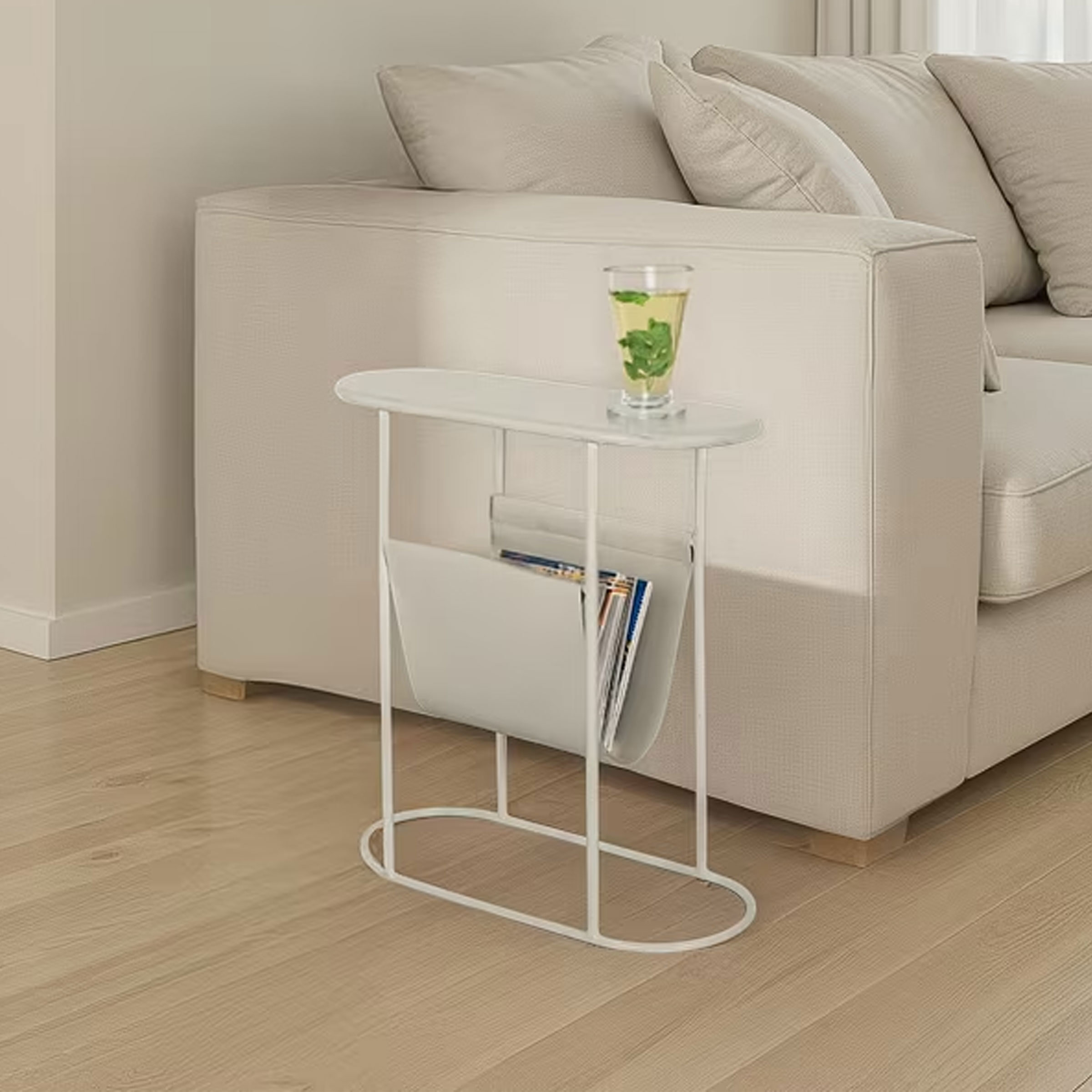 Brix Ovale Bijzettafel Luna Met tijdschriftenhouder - Beige