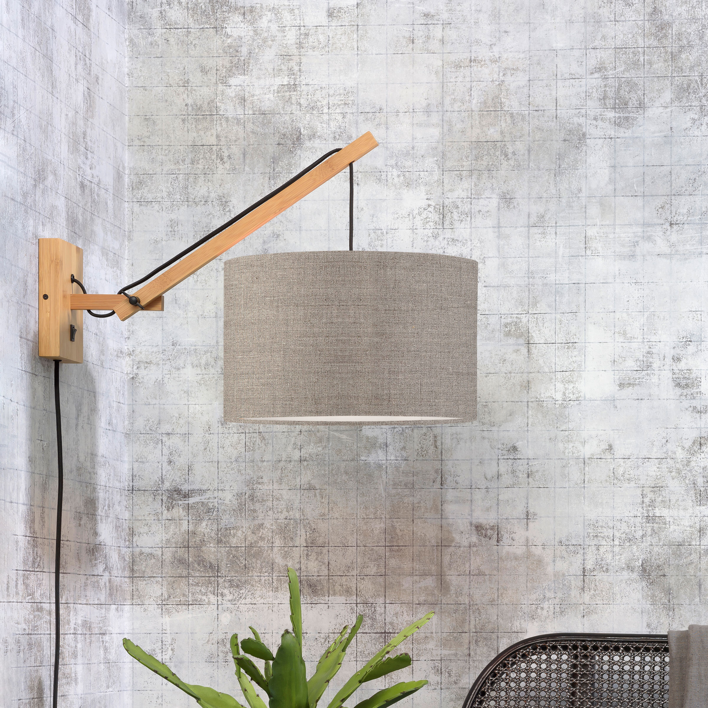 GOOD&MOJO Wandlamp 'Andes' Small, Bamboe en Eco linnen, kleur Donkerbeige/Naturel