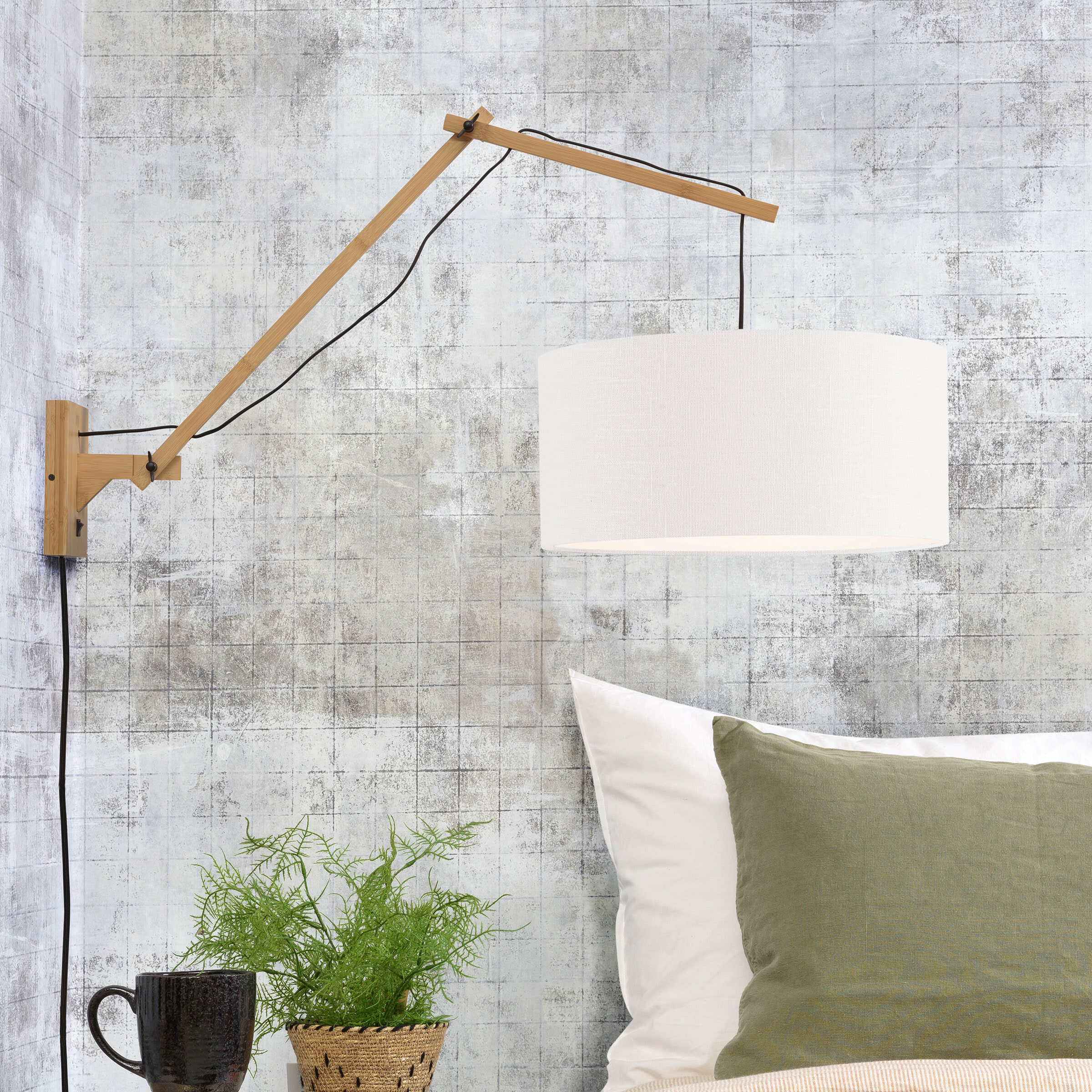 GOOD&MOJO Wandlamp 'Andes' Large, Bamboe en Eco linnen, kleur Wit/Naturel