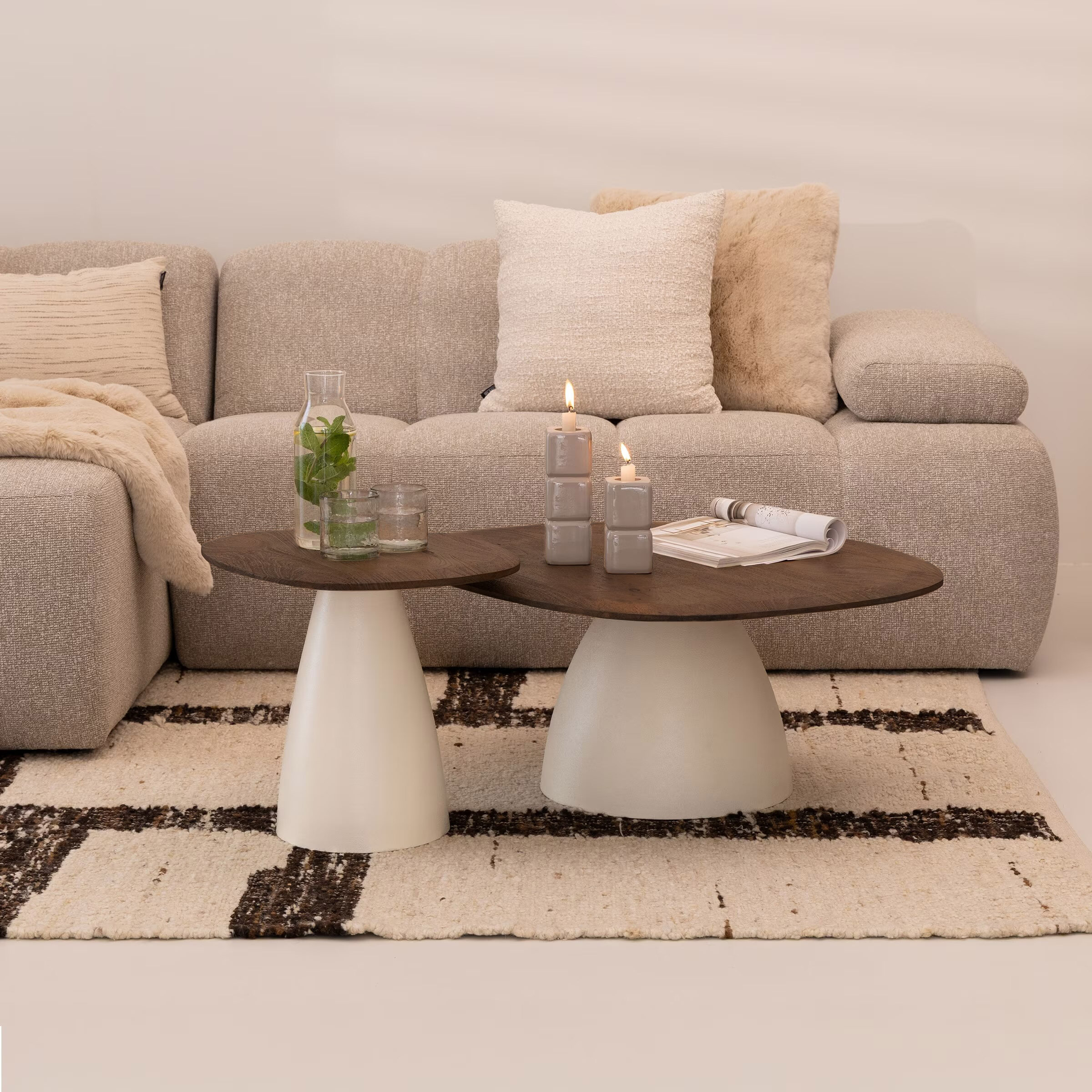 Sohome Organische Salontafel 'Madin' Mangohout, Set van 2 stuks