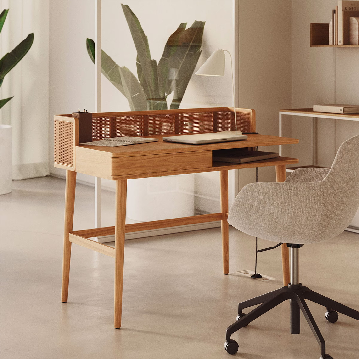 Kave Home Bureau Araxi Hout en rotan, 105 x 62cm - Naturel
