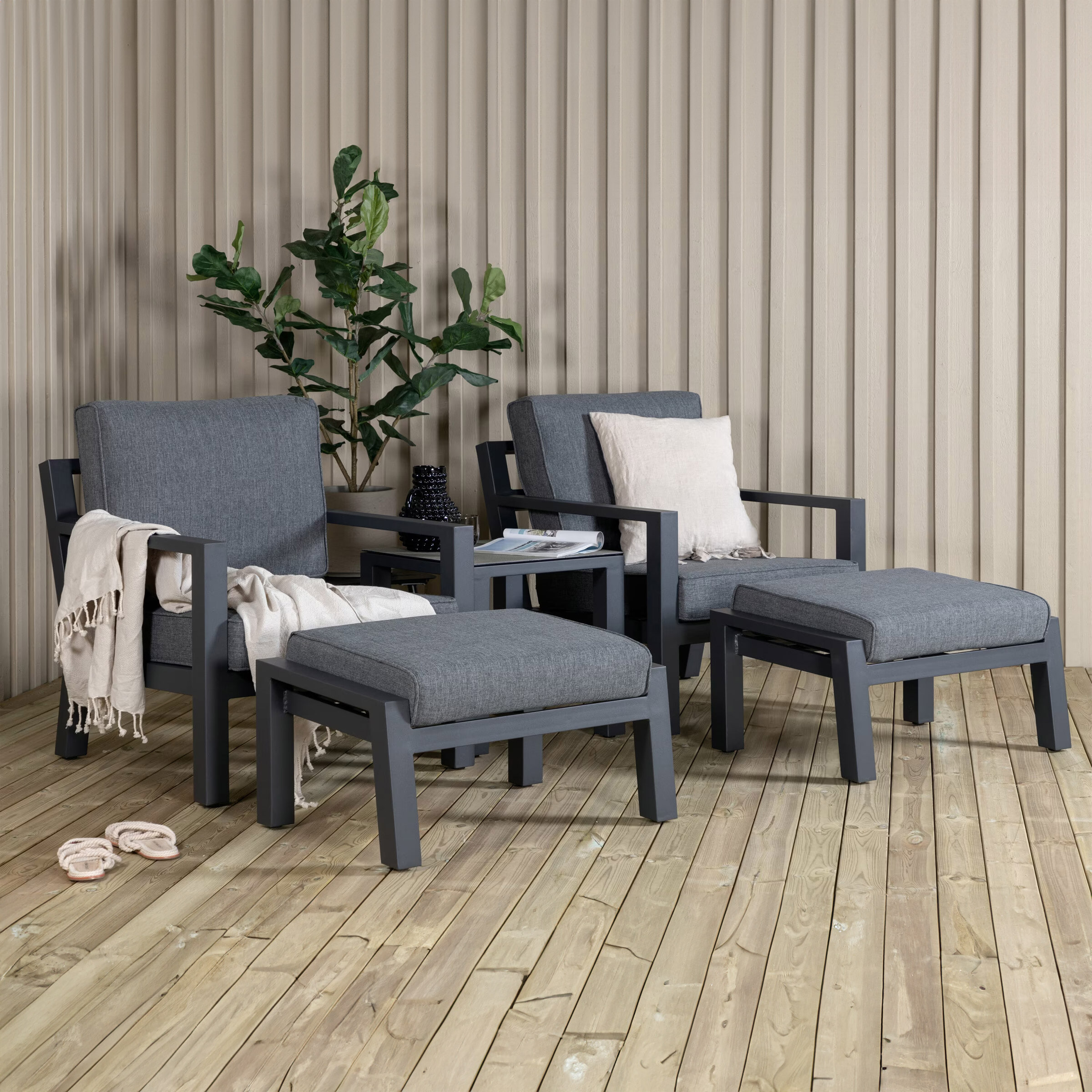 Nohr Loungeset 'Searra' Met 2 stoelen, voetenbank en tafel, kleur Zwart/Grijs