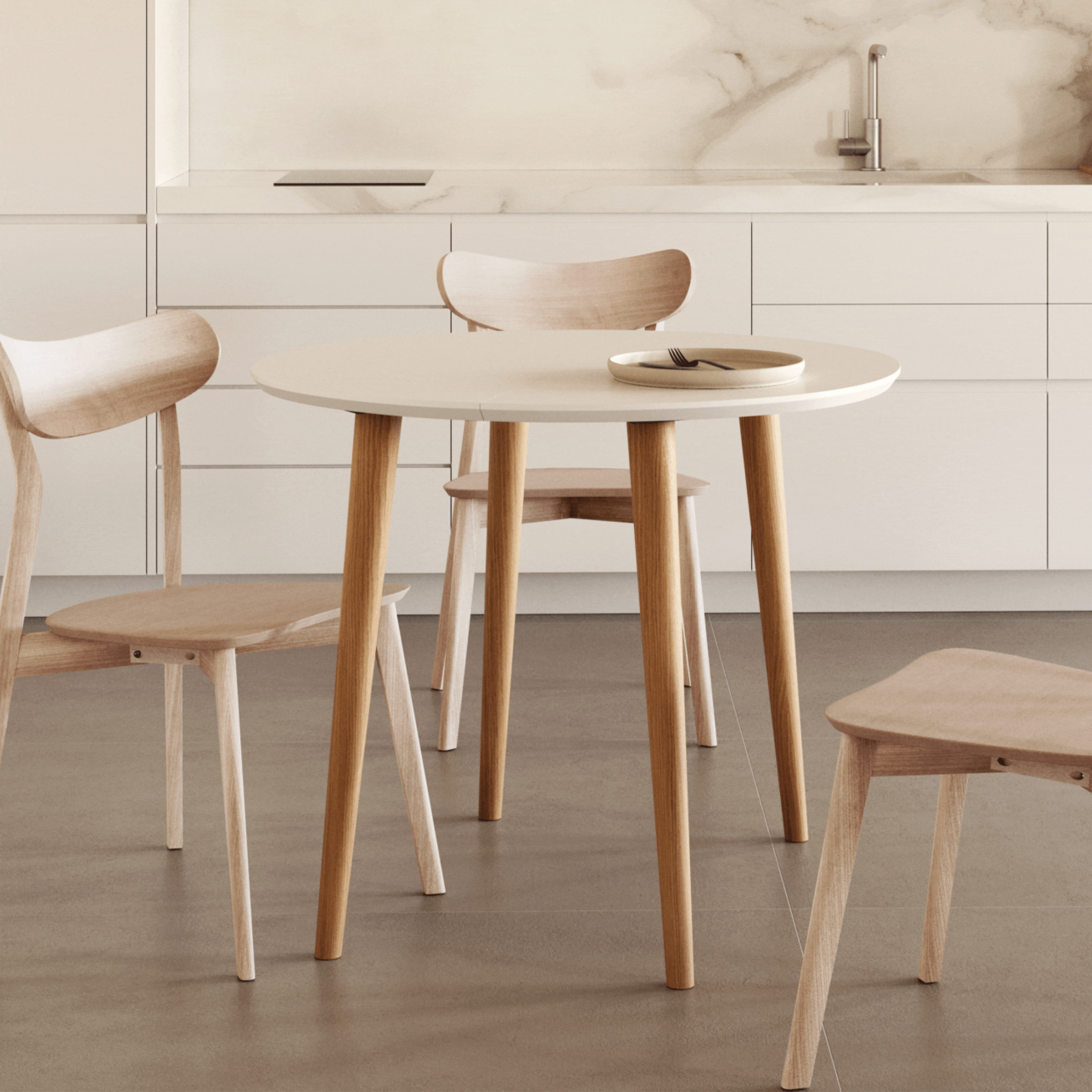 Kave Home Uitschuifbare Ronde Eettafel Oqui 90 - 170 x 90cm - Wit