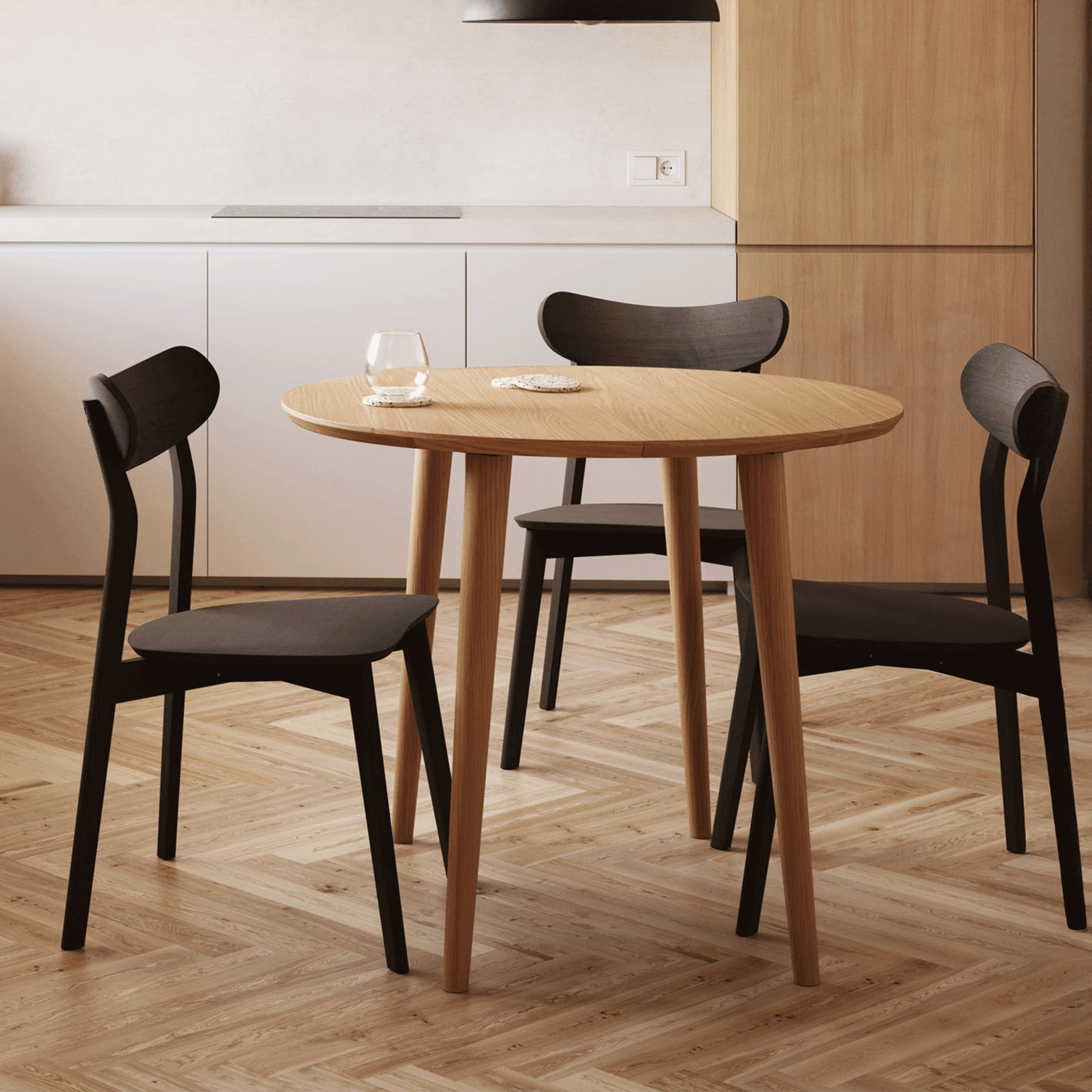 Kave Home Uitschuifbare Ronde Bistrotafel/Eettafel Oqui Eikenhout, 90-170 x 90cm - Bruin