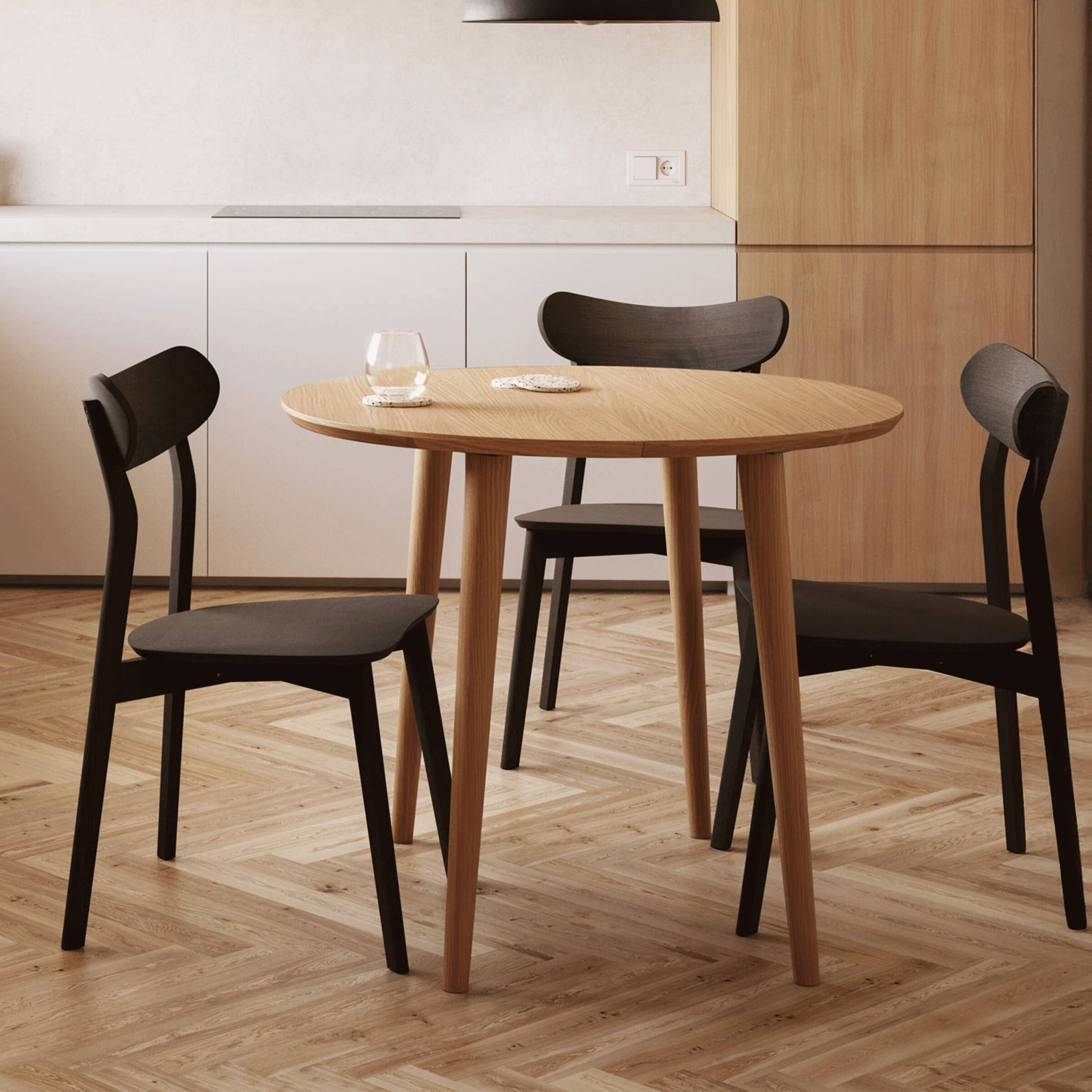 Kave Home Uitschuifbare Ronde Bistrotafel/Eettafel Oqui Eikenhout, 90-170 x 90cm - Bruin