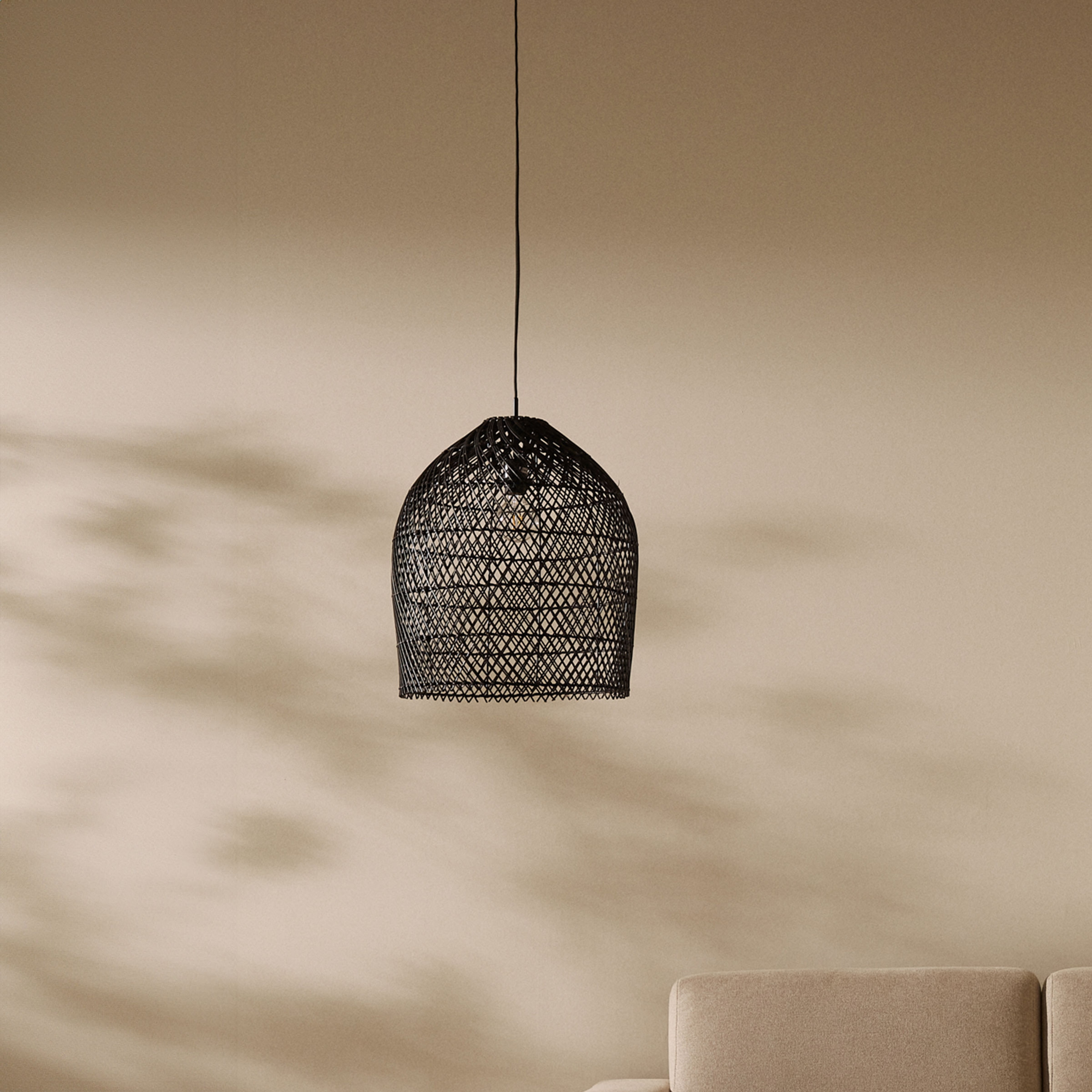 Kave Home Lampenkap 'Domitila' Rotan, Ø44cm, kleur Zwart