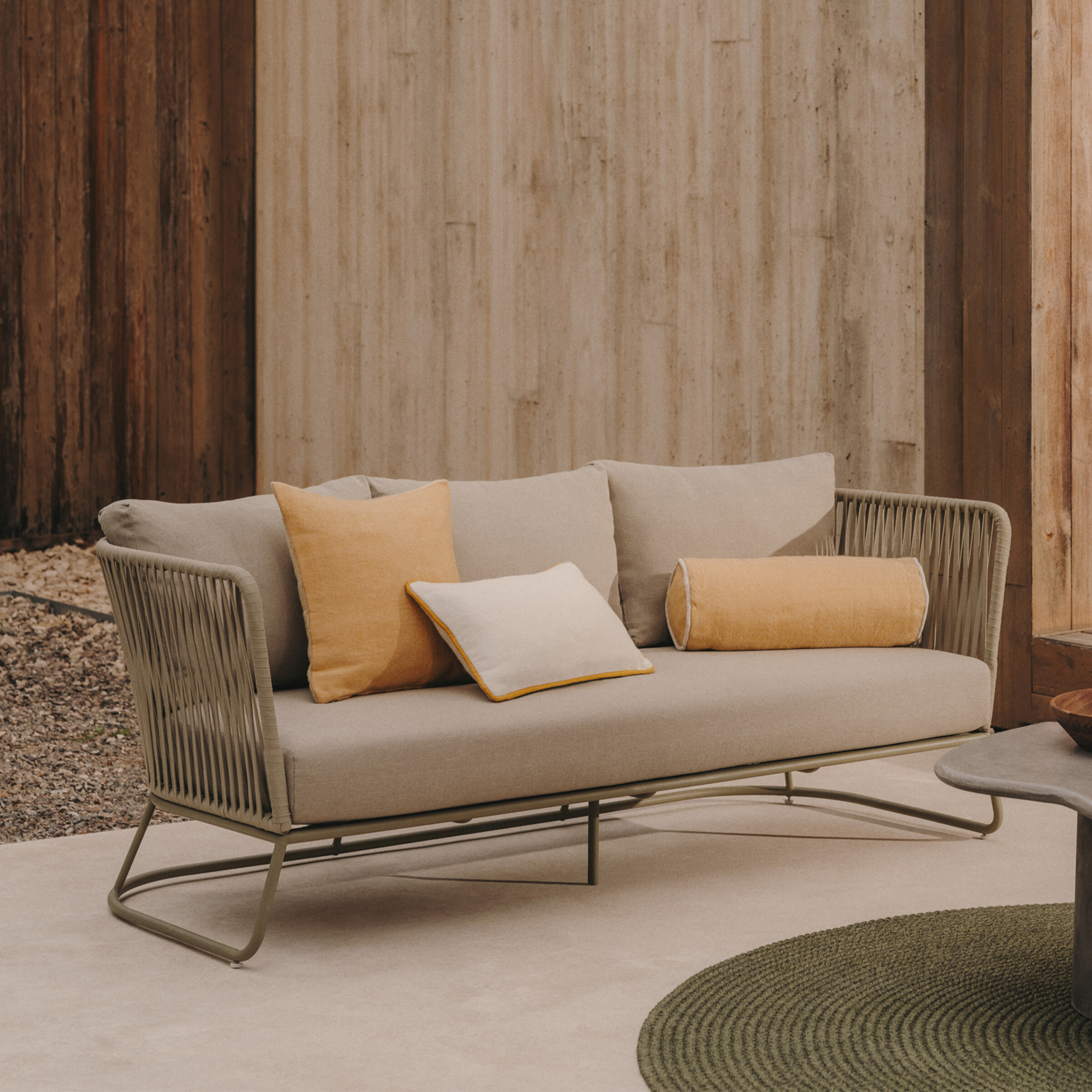 Kave Home 3-zits Loungebank 'Saconca' Gevlochten touw, kleur Groen