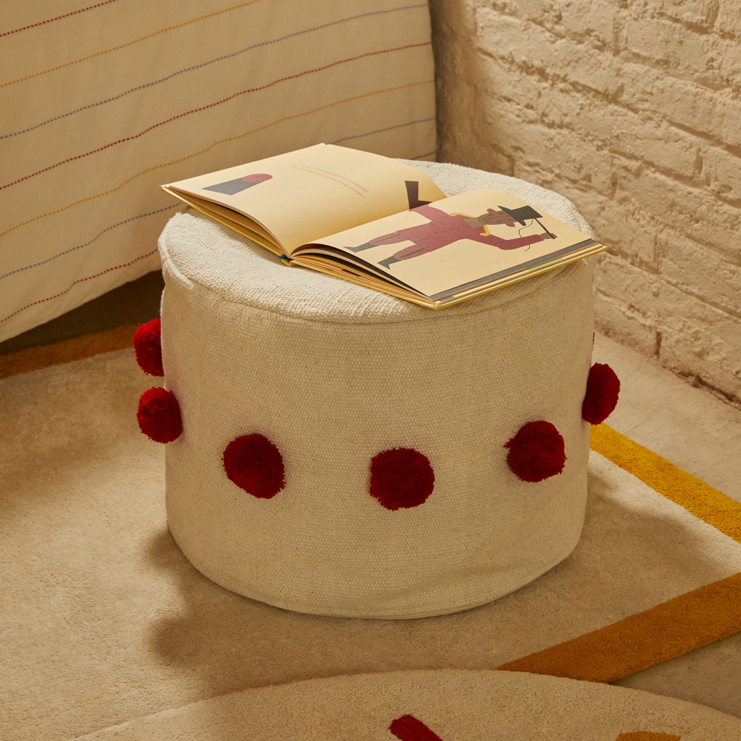 Kave Home Poef Manua 40cm - Beige/Rood