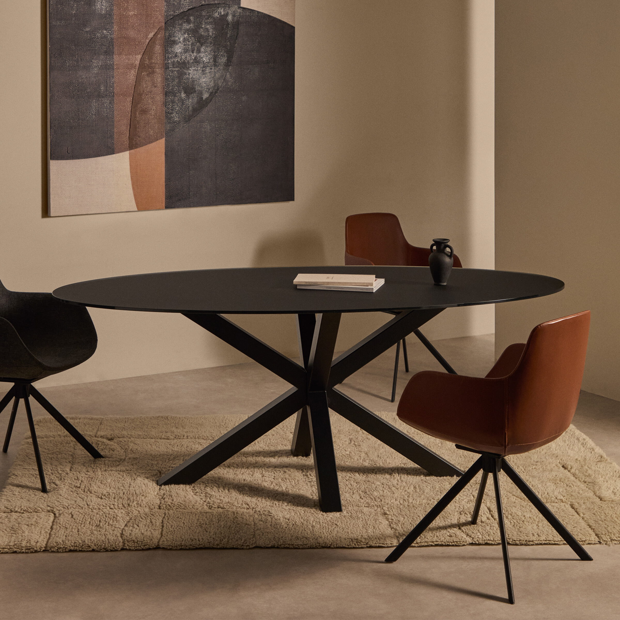 Kave Home Ovale Eettafel 'Argo' Matzwart Glas, 200 x 100cm