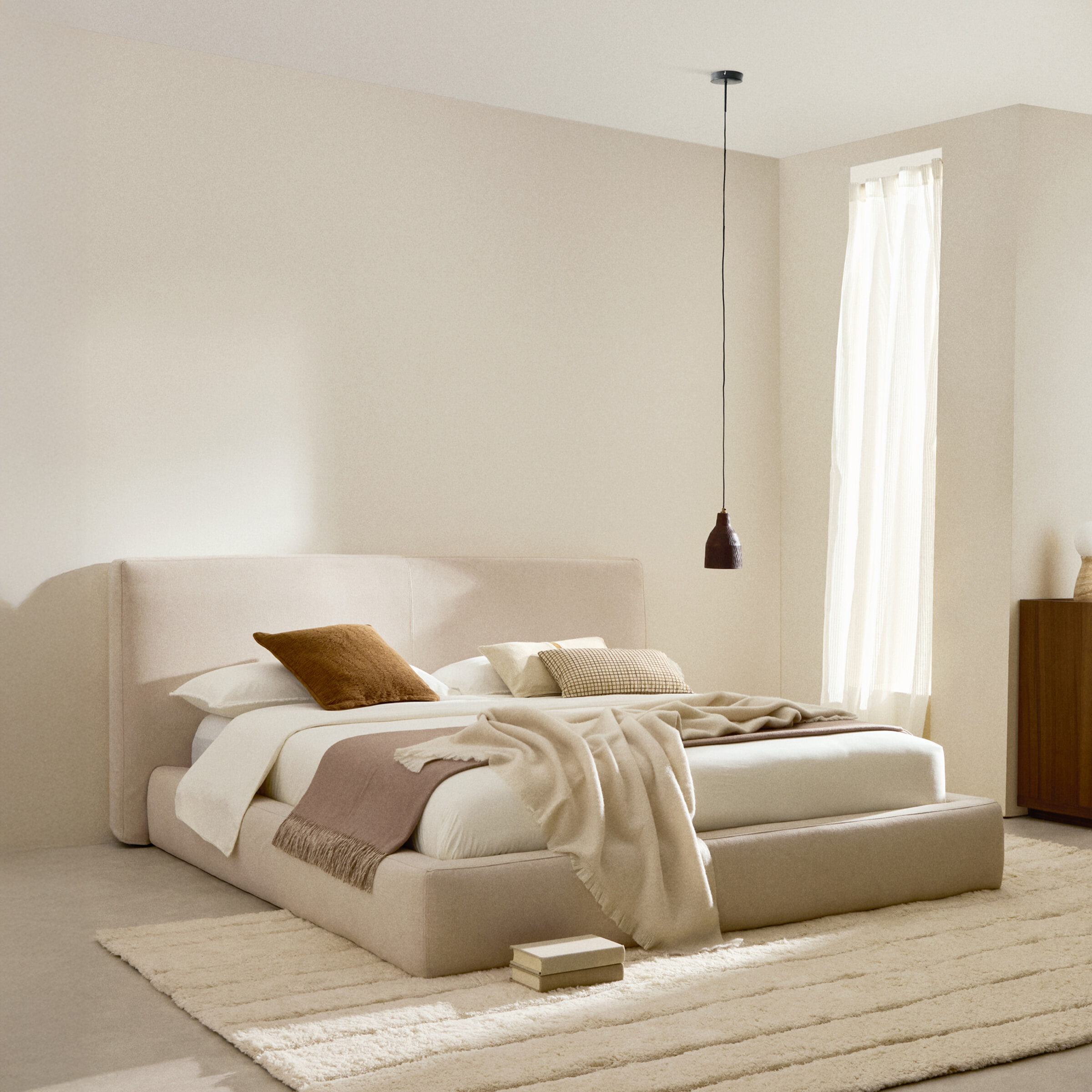 Kave Home Bed 'Blok' 160 x 200cm, kleur Ecru